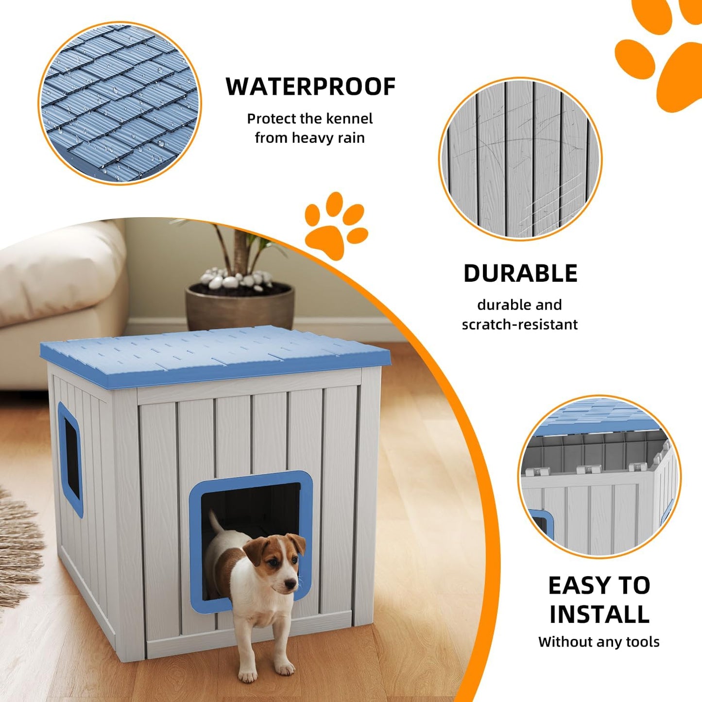 Dog House Small Dog Houses Outdoor with Sloped Roof Waterproof Ventilated Design Easy to Clean Elevated Floor Easy Assembly for Middle Sized Dogs
