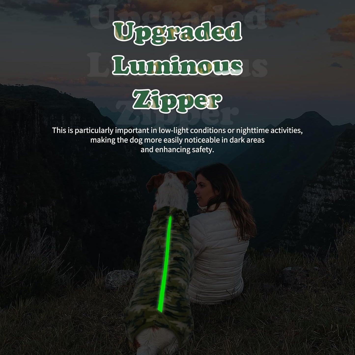 ROZKITCH Small Dog Camo Coat, Pet Windproof Warm Cold Weather Jacket Vest with Luminous Zipper, Jumpsuit Apparel Outfit Clothes for Small Medium Large Dog Camo S