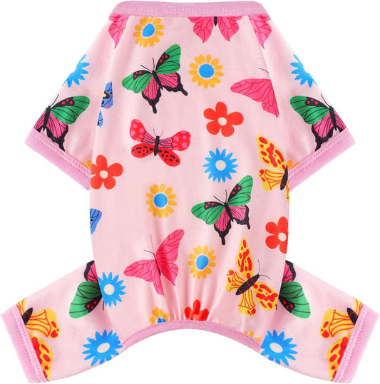 Dog Pajamas Small Sized Dogs Stretchable Summer Dog Clothes Pjs 4 Legs Girl Boy Cute Soft Puppy Outfits Doggie Cat Jammies Jumpsuit Sleeper for Pet, Butterfly, M