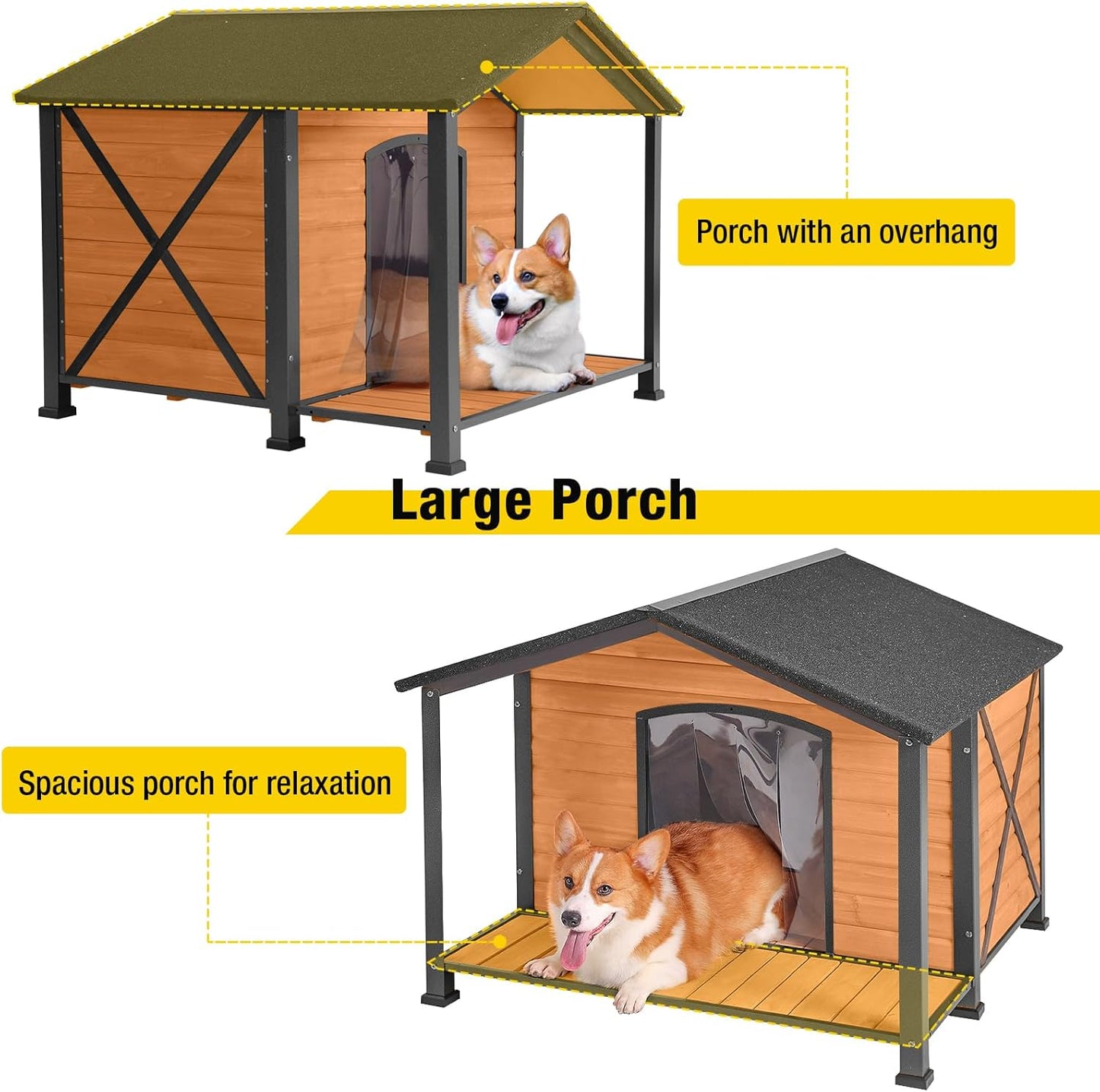 Aivituvin Outdoor Dog House with Chewproof Strong Metal Frame Outside Dog Kennel Weatherproof for Medium to Large Dogs, (41.5" L x 41.4" D x 34.1" H)