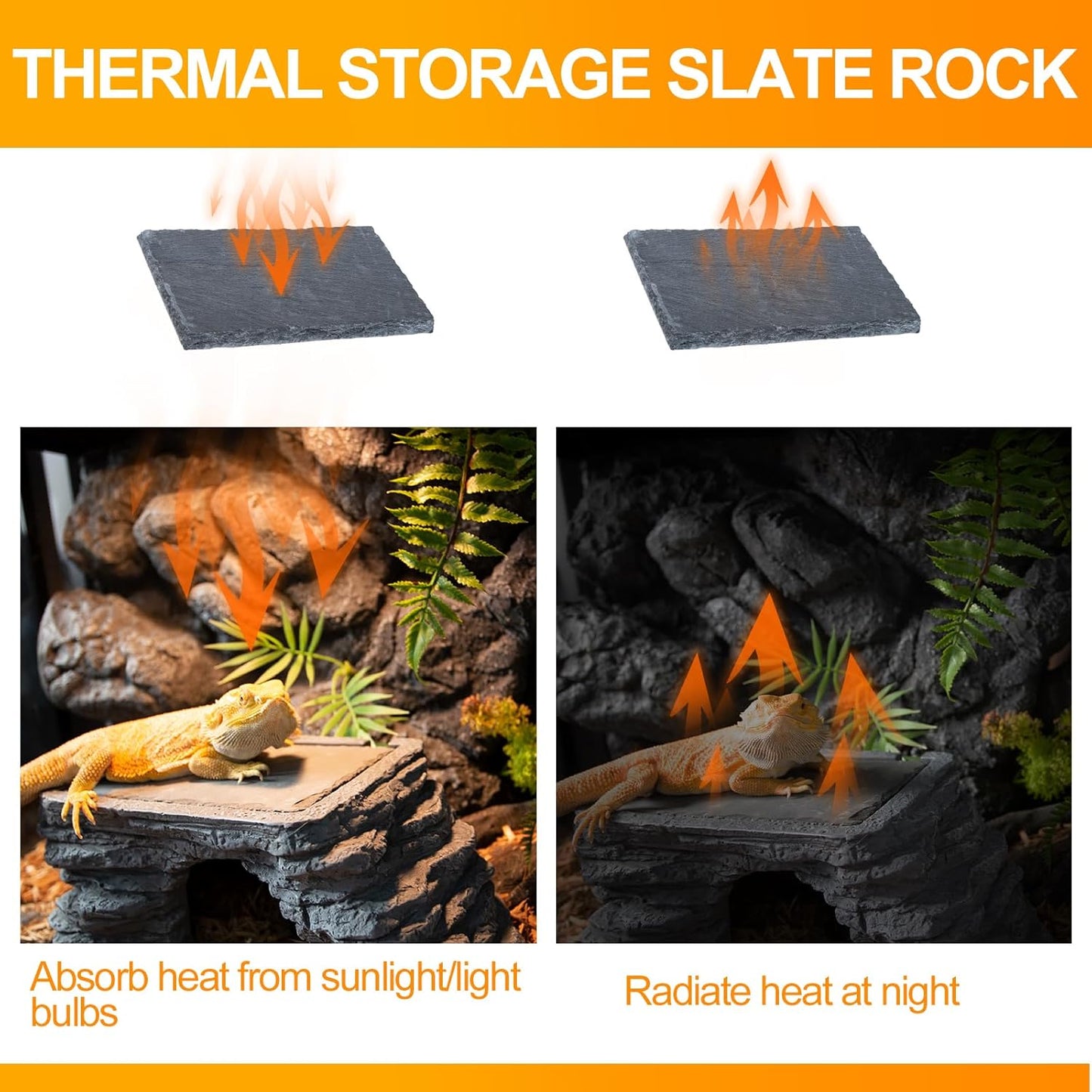 Bearded Dragon Basking Platform, Reptile Hides and Caves, Large Reptile Basking Rock for Adult/Juvenile Bearded Dragon Gecko Lizard Turtle, Slate Rock Climing Hideout