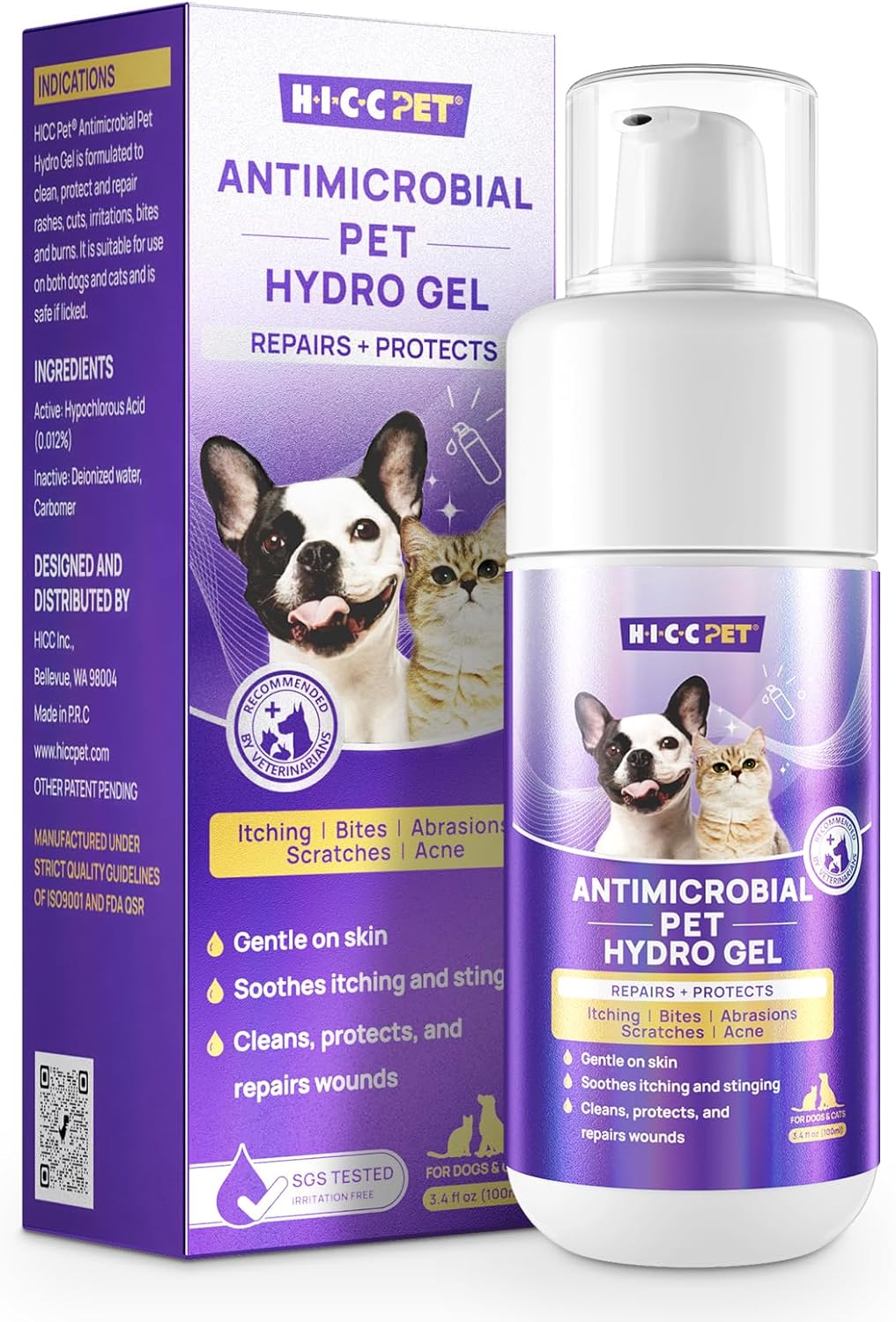 HICC PET Dog Wound Care Hydro Gel, Heals Wounds, Soothes Inflammation, Prevents Infection, Treats Bites, Scratches & Skin Ulcers, Cat Wound Care Solution, Horses First Aid Kits, 3.4 Ounces