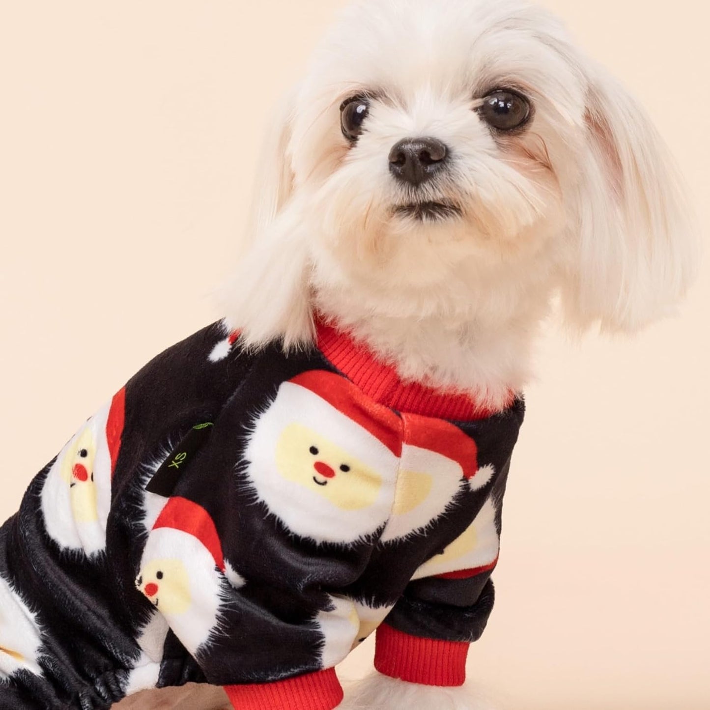 Fitwarm Santa Claus Dog Christmas Pajamas, Winter Doggy Clothes for Small Dogs Boy Girl, Fleece Dog Jammies with Feet, Holiday Pet Outfit, Black, White, Red, Medium