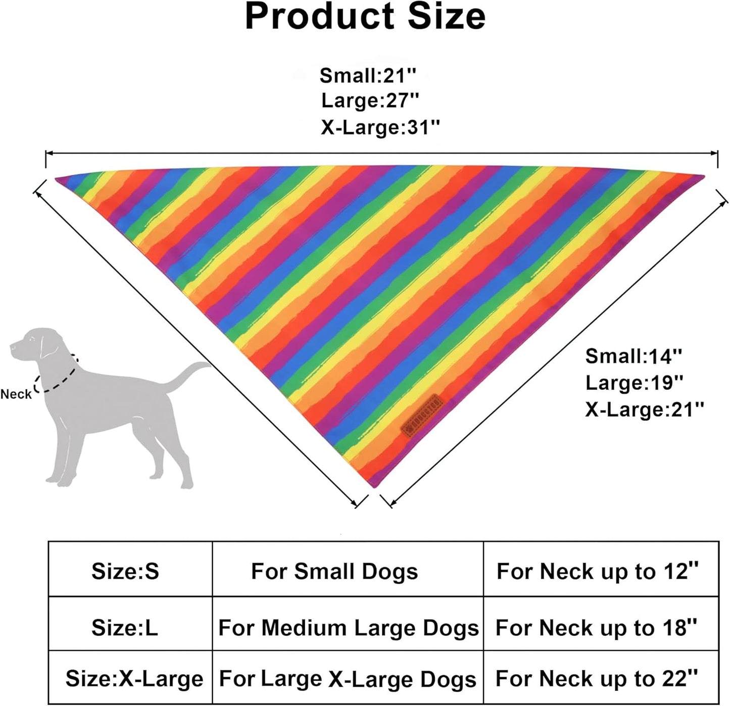 ADOGGYGO Rainbow Dog Bandana, Holiday Pet Scarf, Adjustable Fit Colorful Rainbow Bandanas for Extra Large Dogs Pets (X-Large)
