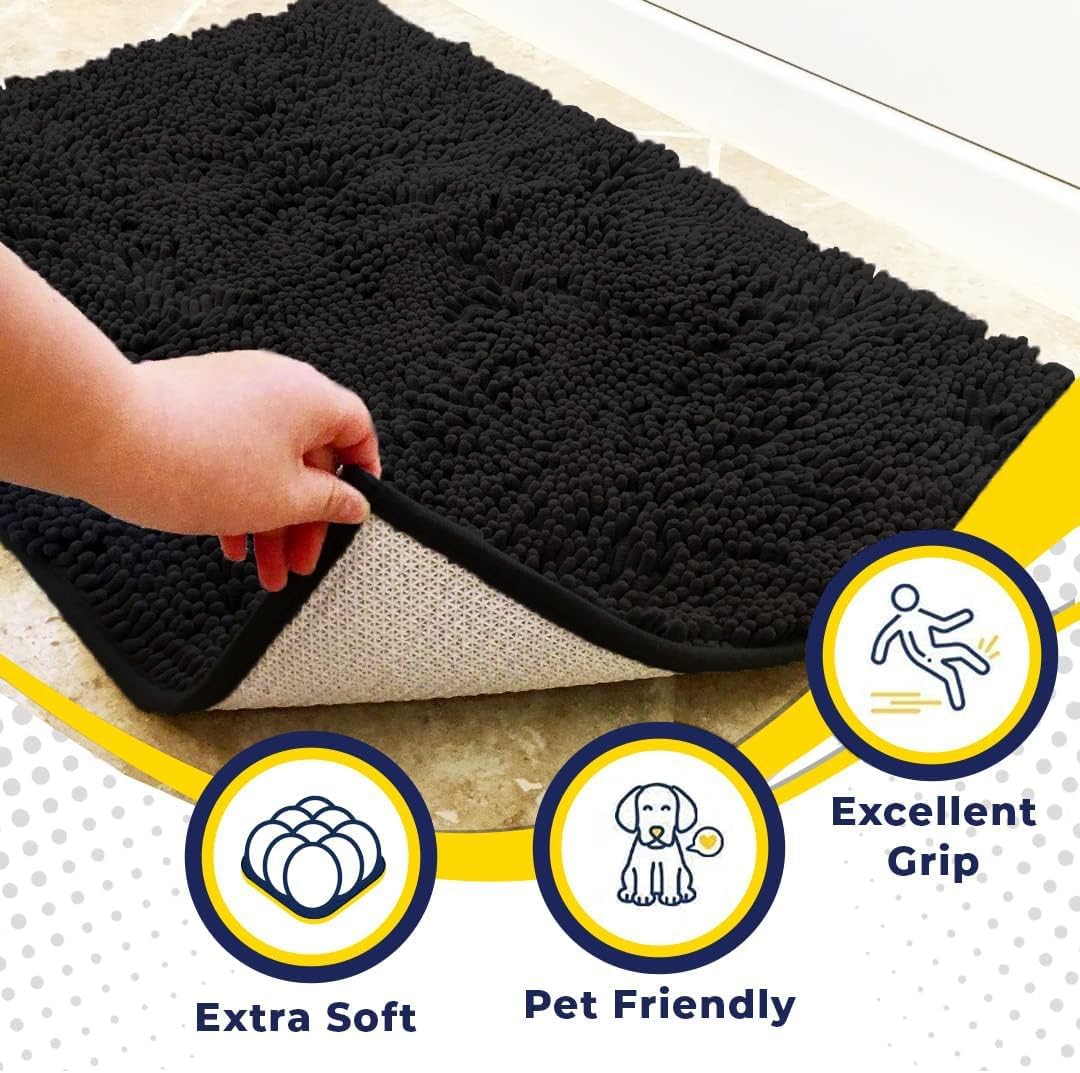 Muddy Mat® Shown on TV – Super Absorbent Door Mat Indoor, Microfiber Quick Dry Chenille Entryway Rug, Non-Slip Front Door Mat, Indoor Mats for Entryway, Machine Washable Pet Rug, Black 24"x36"