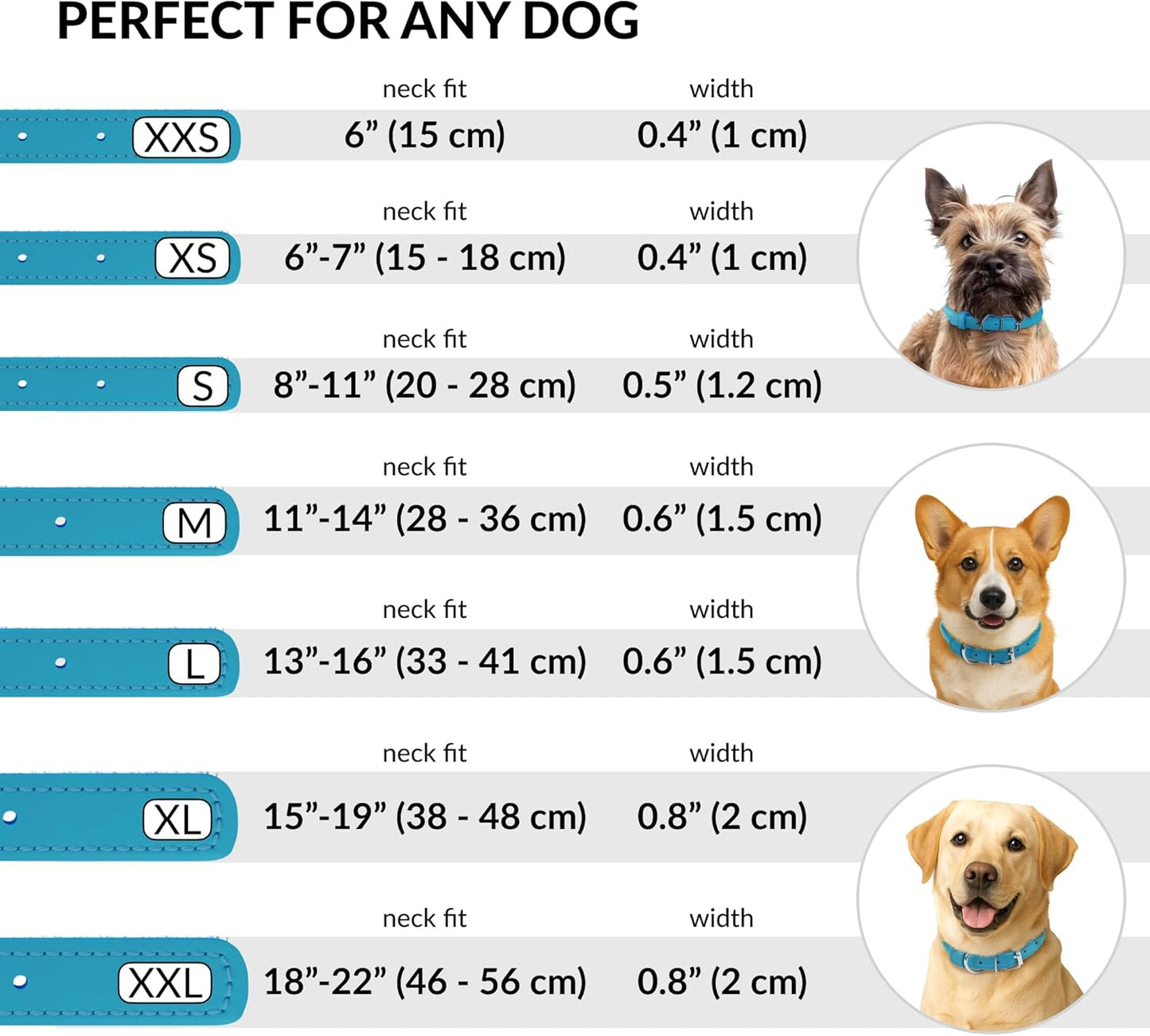 CollarDirect Rolled Leather Dog Collar, Soft Padded Round Puppy Collar, Handmade Genuine Leather Collar Dog Small Large Cat Collars 13 Colors (8-11 Inch, Light Blue Textured)