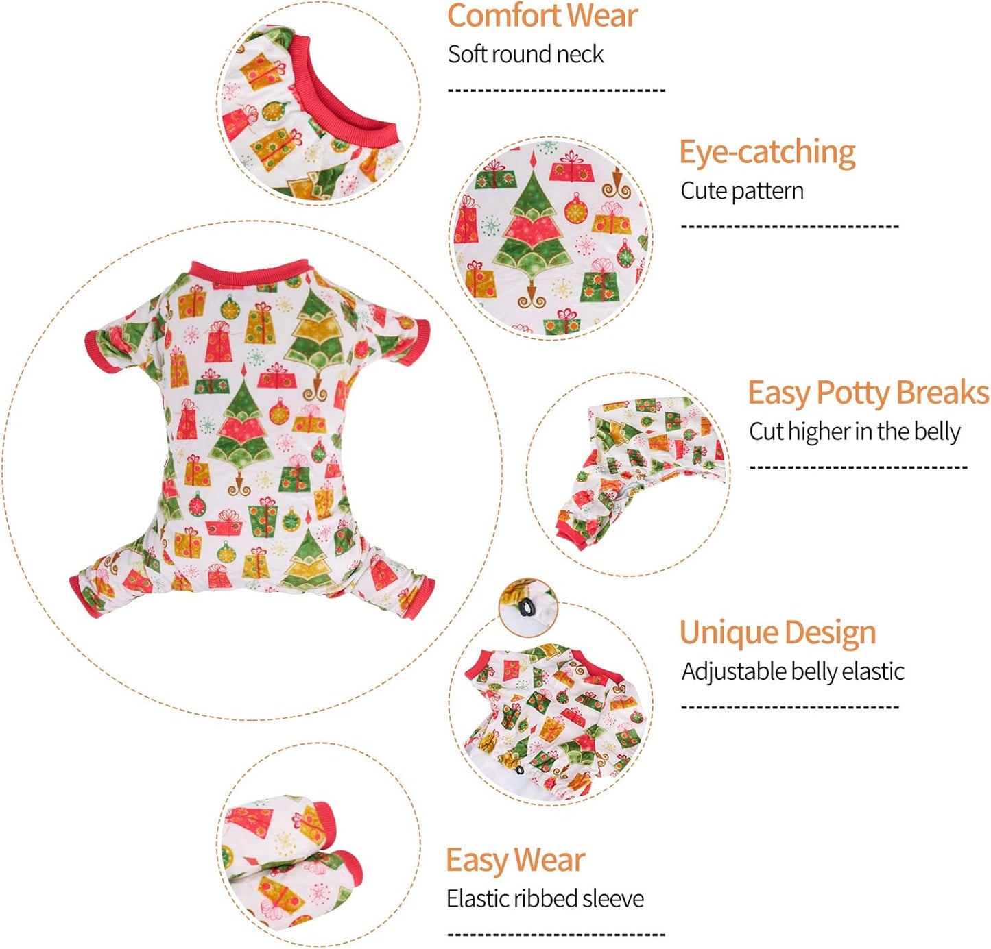 CuteBone Small Dogs Christmas Outfit Soft Puppy Onesies Pjs Dog Pajamas Pet Coat Cat Apparel Comfy Doggie Jumpsuit Bodysuit for All Seasons P17S
