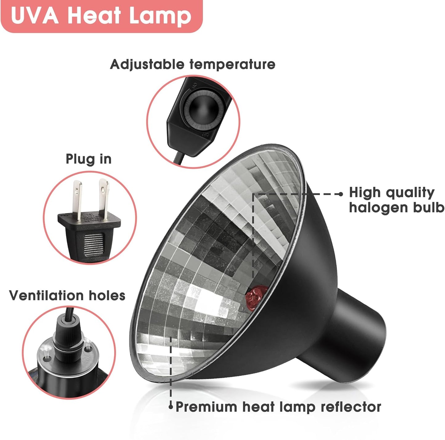 Briignite Reptile Heat Lamp Red, 50W G9 Heat Bulb & Dome Reptile Light Fixture, Aluminum Reflector, Dimmable Heat Lamp for Chicken, Turtle, Snake, Gecko, Lizard, 2 Pack