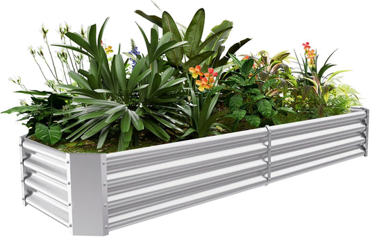 Land Guard 8×4×1ft Galvanized Metal Raised Garden Bed, Metal Planter Kit Box Outdoor for Deep-Rooted Vegetables, Flowers, Green and Herbs……