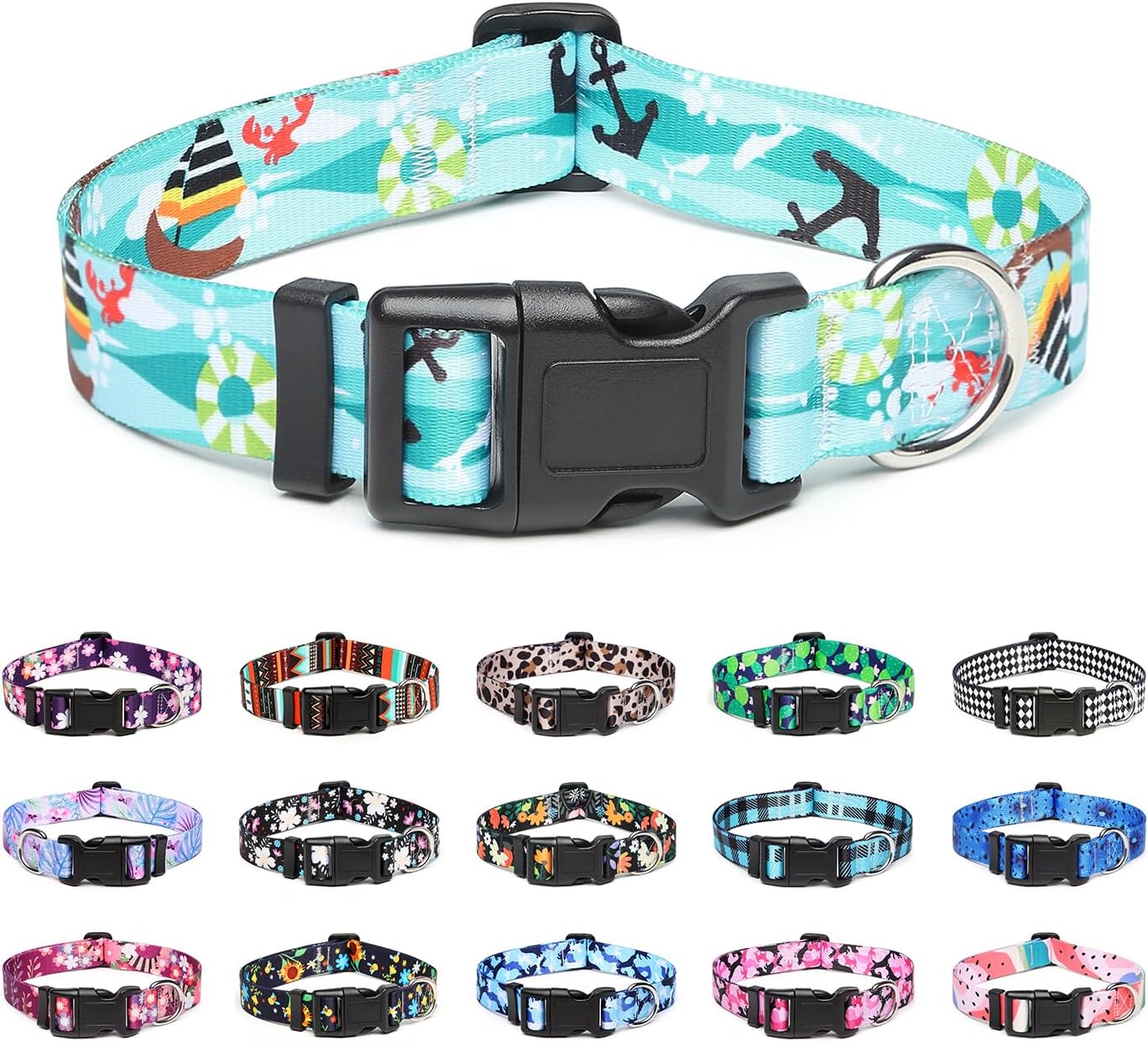 Mercano Adjustable Dog Collar - Special Design Patterns, Soft Nylon Comfortable Durable Pet Collar for Small Medium Large Dogs (M, Sail)