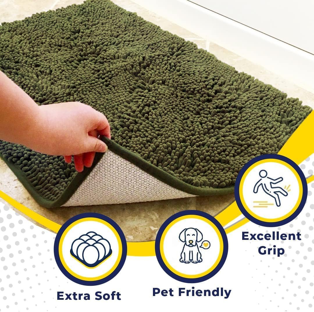 Muddy Mat® Original Dog Door Mat for Muddy Paws, Super Absorbent Microfiber, Non-Slip Washable Pet Rug, Quick Dry Chenille Entryway Carpet, Machine Washable Indoor Outdoor mat, Army Green 48"x60"