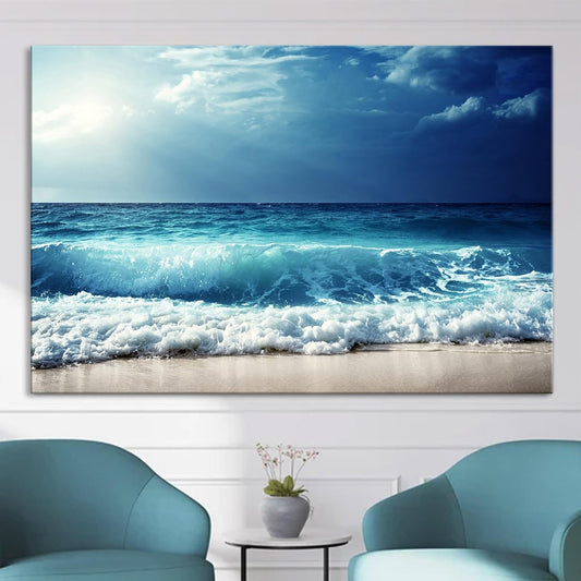 Nature Wall Art Prints - Ocean Forest Mountain Lake Canvas Landscapes - Small to Extra Large Living Room Bedroom Kitchen Bathroom Décor (Summer Ocean Beach, 28L" x 41W")