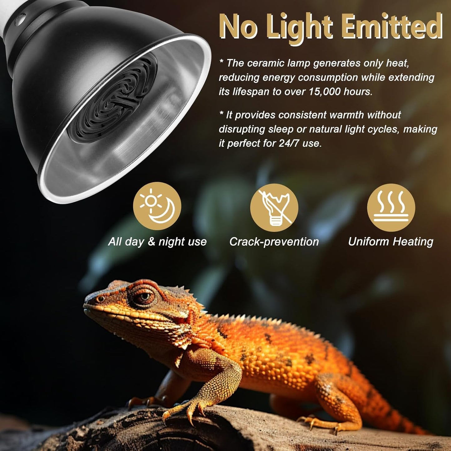 High Efficiency 150W Ceramic Heat Bulbs, Pack of 3 Black Ceramic Heat Emitters for Reptiles Bearded Dragon, Lizards, Geckos & Small Pets Basking