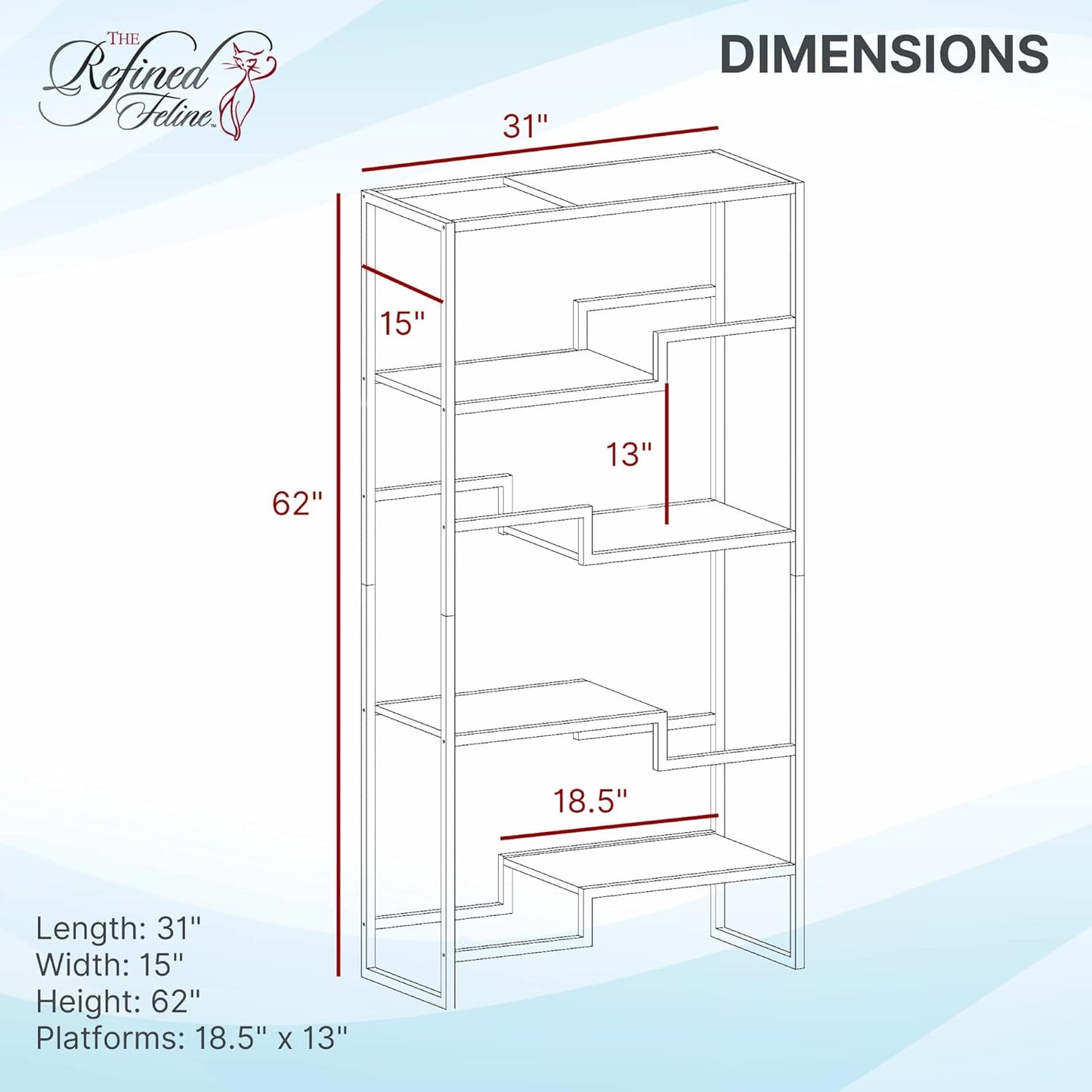 THE REFINED FELINE 62 Inch Tall Metropolitan Cat Condo, Gold Metal Frame Cat Tower, Multi-Level Modern Cat Tree for Indoor Cats, White Platforms with Faux Fur Replaceable Cushions
