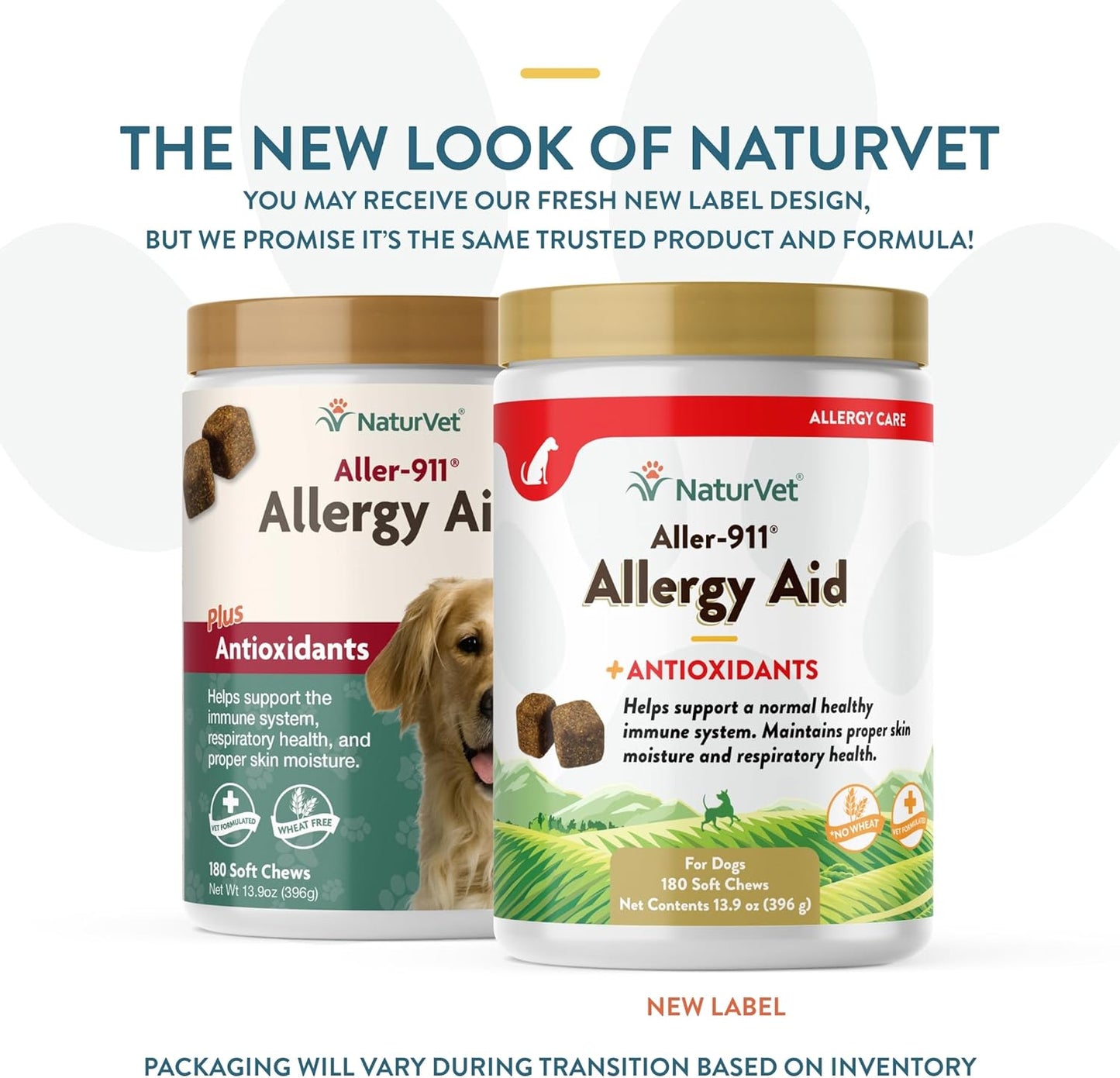 NaturVet Aller-911 Advanced Allergy Aid for Dogs, Cats – Antioxidant-Rich Pet Supplement with Omegas, DHA, EPA – Helps Support Dog Immune System, Cat Respiratory Health, Skin Moisture 180 Soft Chews