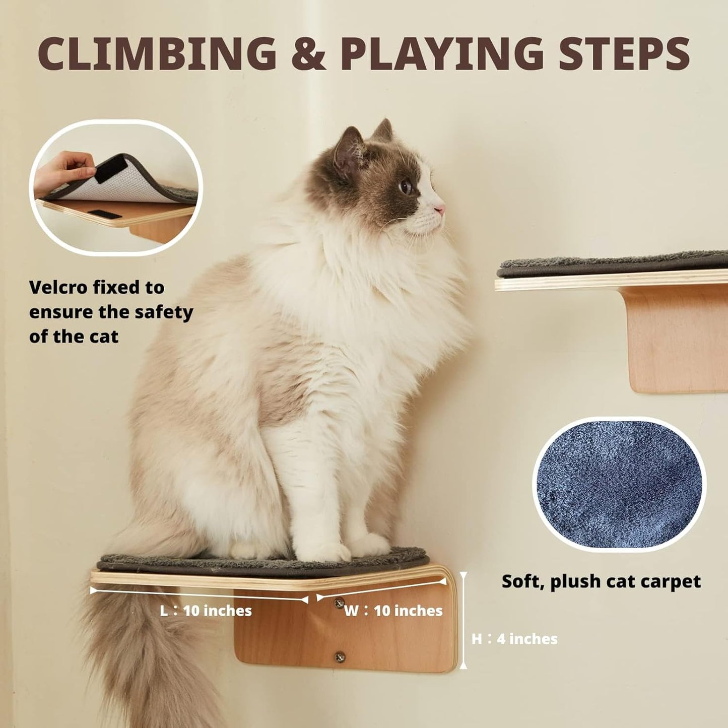 Cat Wall Shelf with Two Steps - Curved Cat Shelves and Perches for Wall (Large Size) - Wall Mounted Cats Furniture for Sleeping, Playing, Climbing, and Lounging