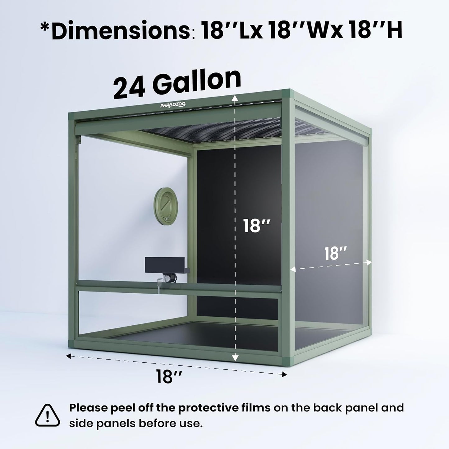 MagicCube 18'' x 18'' x 18'' Reptile Tank with Lock, 24 Gallon Reptile Terrarium with Flip-Up Tempered Glass Door, Top Screen Ventilation for Leopard Gecko - Bottom Not Leakproof