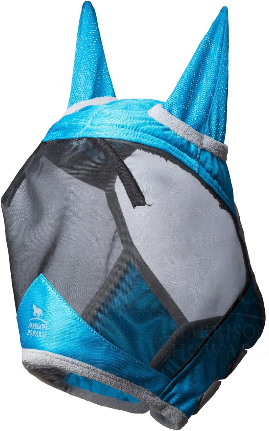 Harrison Howard CareMaster Pro Luminous Horse Fly Mask Large Eye Space Standard with Ears UV Protection for Horse Sky Blue S Pony
