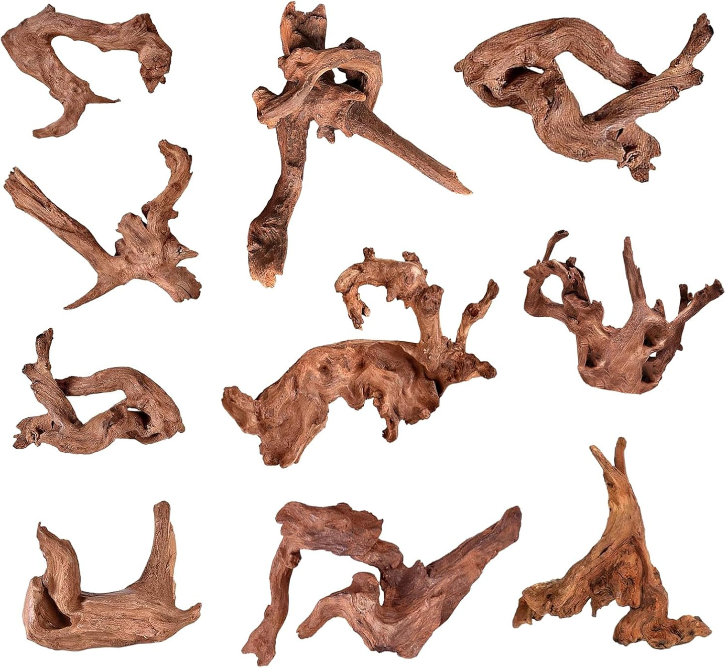 Natural Small Aquarium Driftwood for Fish Tanks & Reptile Terrariums – Safe Fish Tank Decorations, Unique Twisted Branches 10-Piece 2-4 Inch Low Tannin, Easy to Sink