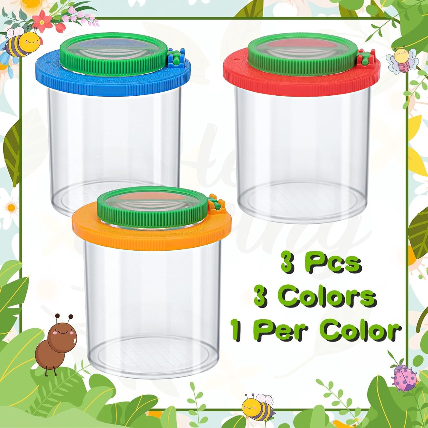 Coopay 3 Pieces Magnifying Insect Box - Bug Viewer, Critter Insect Cage, Container, Bug Catcher Cage, Jar Collecting Kit for Children, Kids Science Nature Exploration Tools