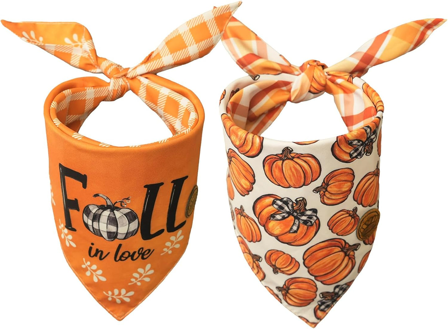 CROWNED BEAUTY Fall Dog Bandanas Reversible Large 2 Pack, Fall Pumpkin Set, Orange Adjustable Triangle Holiday Scarves for Medium Large Extra Large Dogs Boy Girl Pets DB187-L