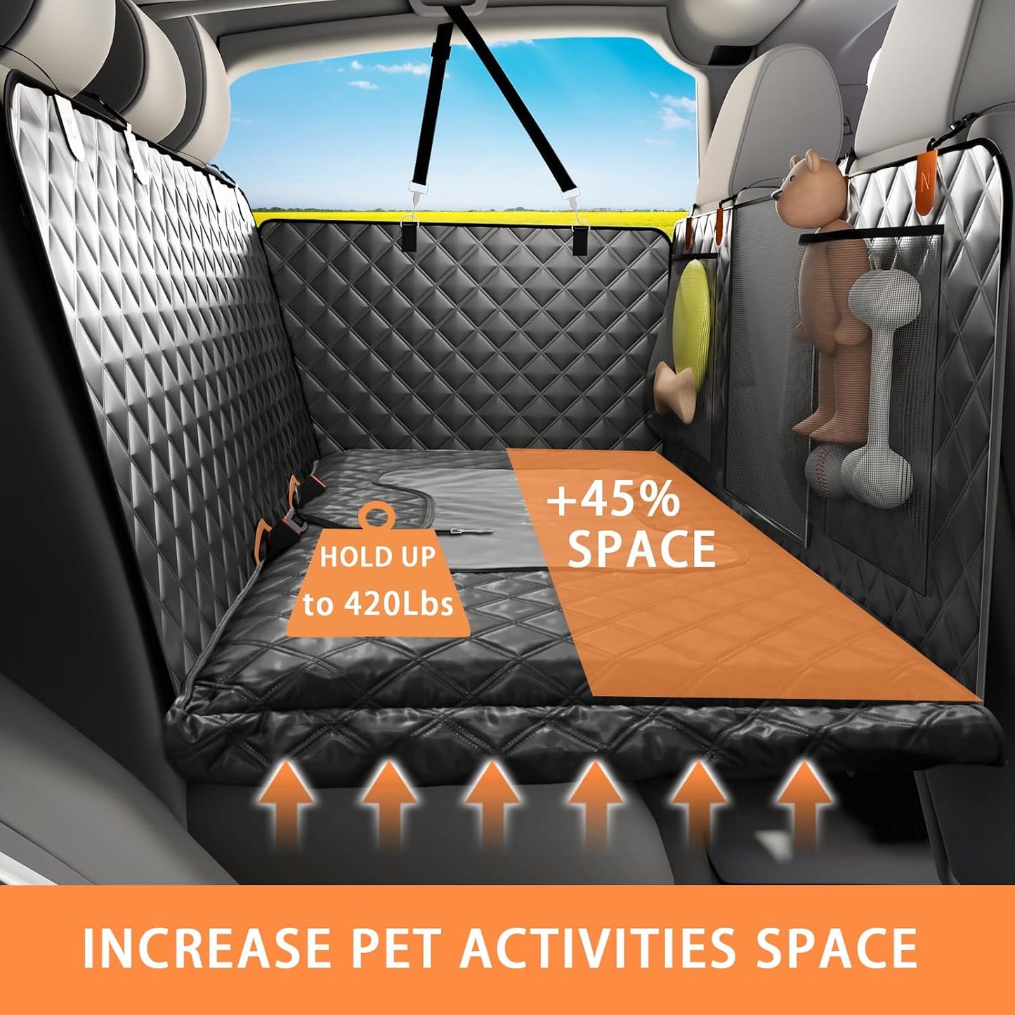 Car Back Seat Pet Cover for Dogs Back Seats Protector, Soft Inflatable Cushion Backseat Extender Comfortable Dog Hammock, Waterproof Dog Bed Rear Travel Accessories for Car,SUV,Truck