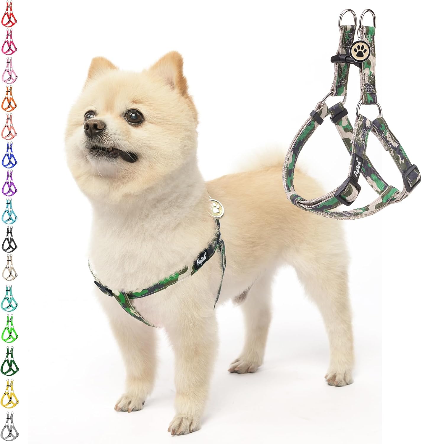 PUPTECK No Pull Dog Harness Soft Adjustable Basic Nylon Step in Puppy Vest Outdoor Walking with ID Tag, Camouflage, S