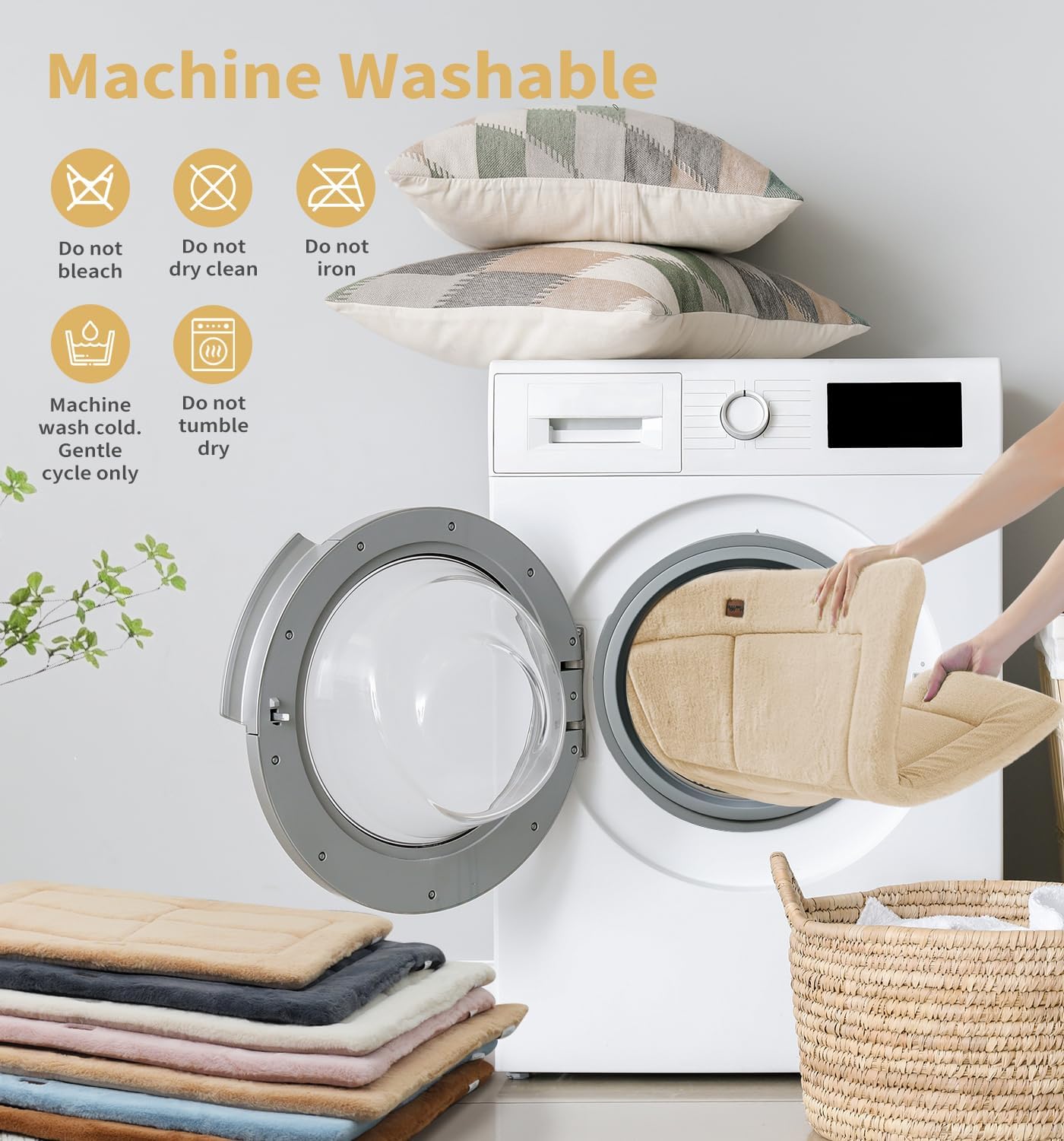 MADE 4 PETS Dog Crate Pad Bed for Medium Dogs, Washable & Reversible, Anti-Slip Kennel Mat for Cozy Sleeping, Soft Fluffy Dog Bed for Indoor & Outdoor Use, 29"x21", Beige