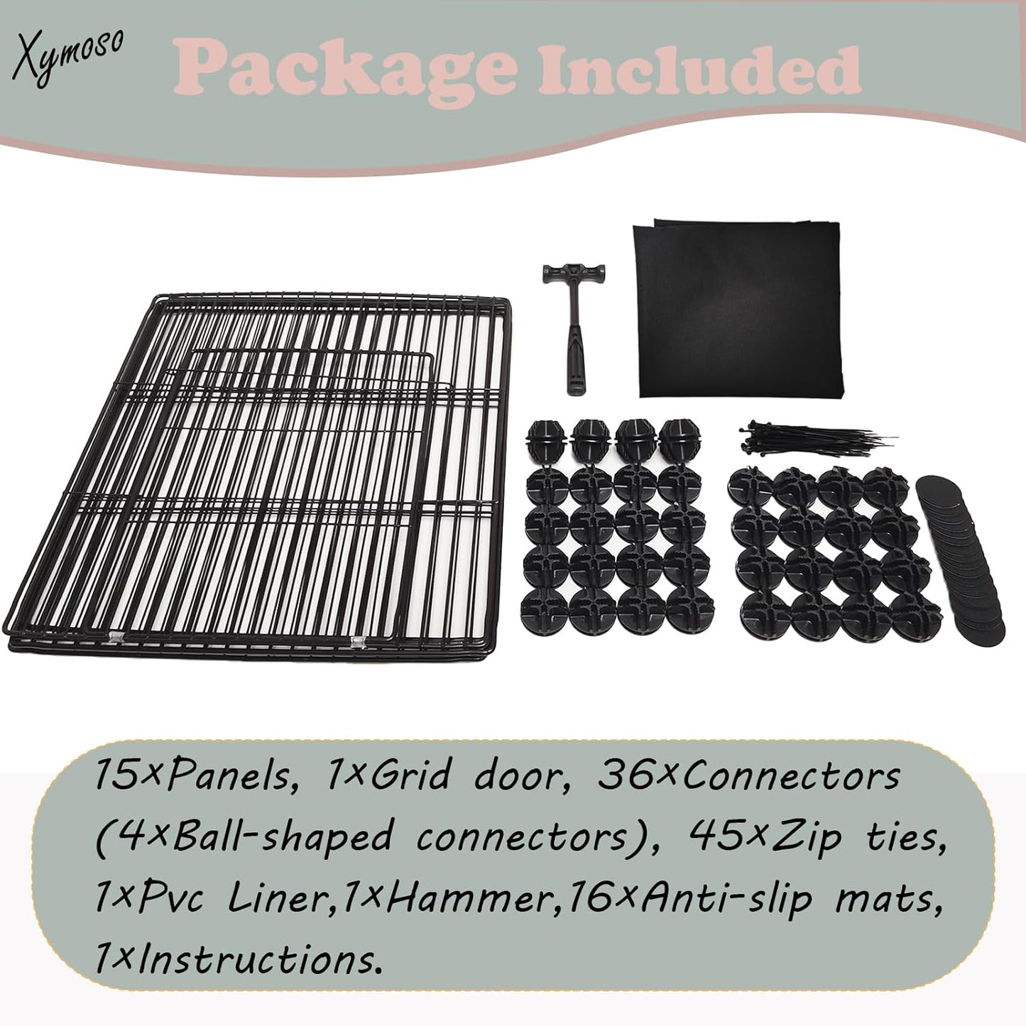 Xymoso DIY Guinea Pig Cages with Waterproof Canvas Bottom,16 Panels Small Animal Cage Pet Playpen with Door for Bunny Turtle Hedgehog,Indoor Metal Wire Yard Fence Outdoor