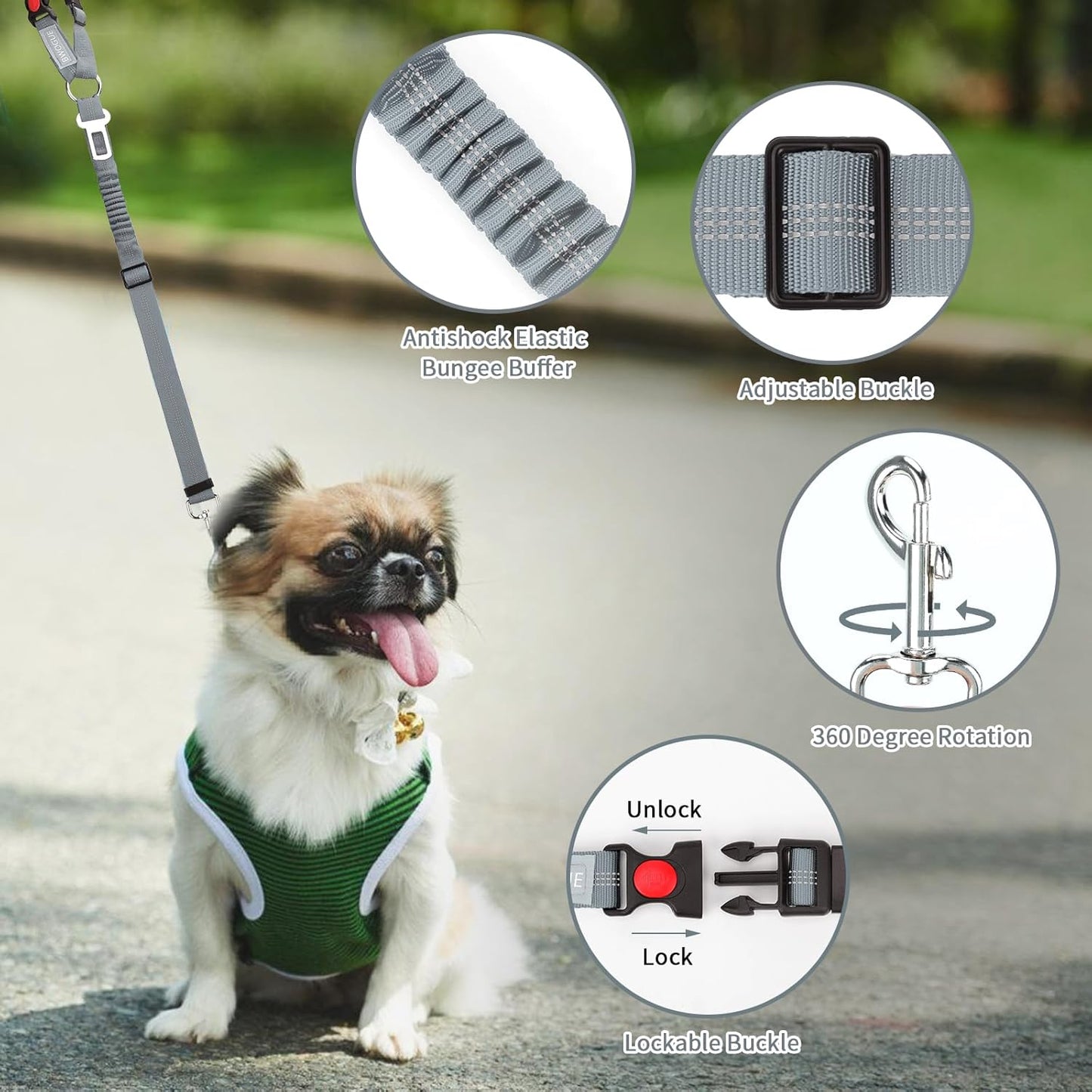 BWOGUE 2 Piece Dog Seat Belt for Car with Elastic Bungee Buffer Safety Seatbelt Car Headrest Restraint Wear Adjustable Metal Buckle Harness in Vehicle Travel for Pet