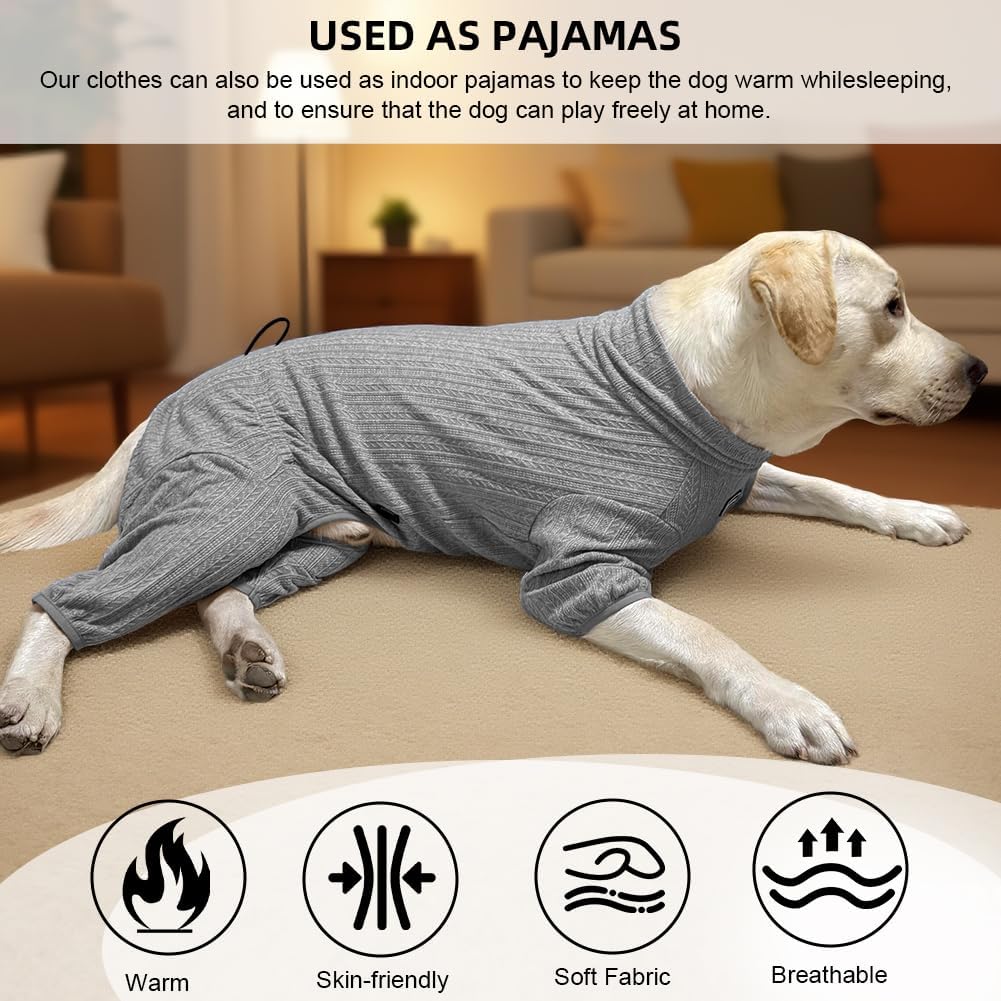 Dog Pyjamas PJS Sweater Clothing and Loungewear Suitable for Medium to Large Breeds of Dogs, Neutering Suits, Extra-Large Stretch Fabric, Four-Legged Dogs Clothes Pyjamas(Sweater Gray, 3XL)