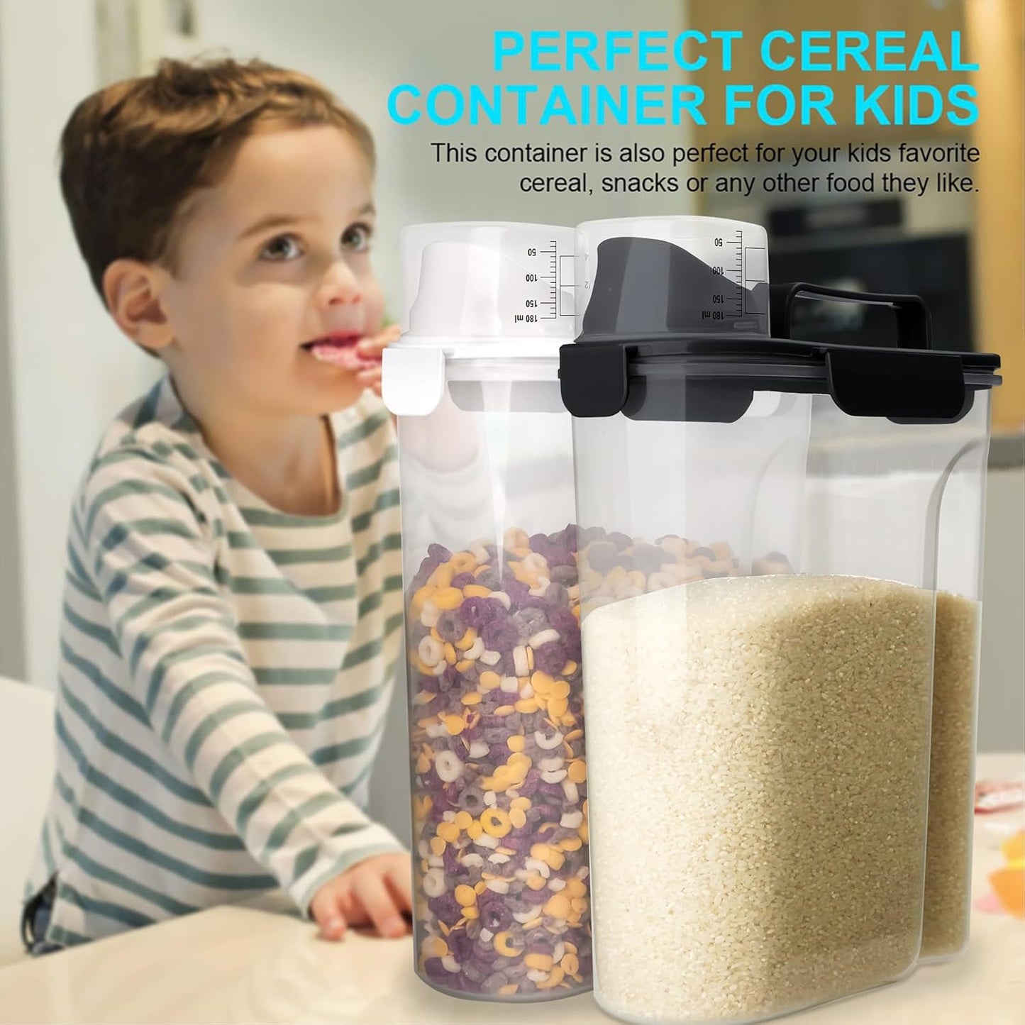 Rice Airtight Dry Food Storage Containers 10Lbs, BPA Free Plastic Storage Bin Dispenser with Pourable Spout, Portable Handle, Kitchen Pantry Organization for Cereal, Flour and Beans Dark Grey