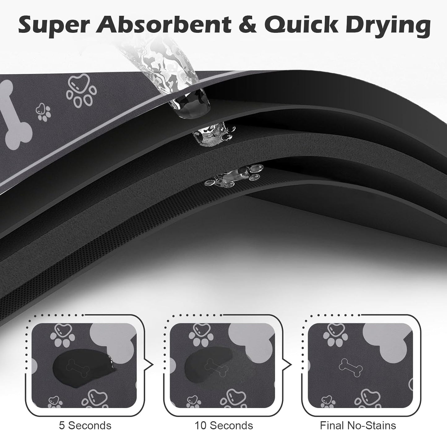 Pet Feeding Mat,Rapid Absorbent Mats for Dog Cat Food, Dog Placemat Water Bowl Mat with Rubber Backing,Messy Drinkers to Protect Floors, Pet Accessories 16"×24" Dark Grey