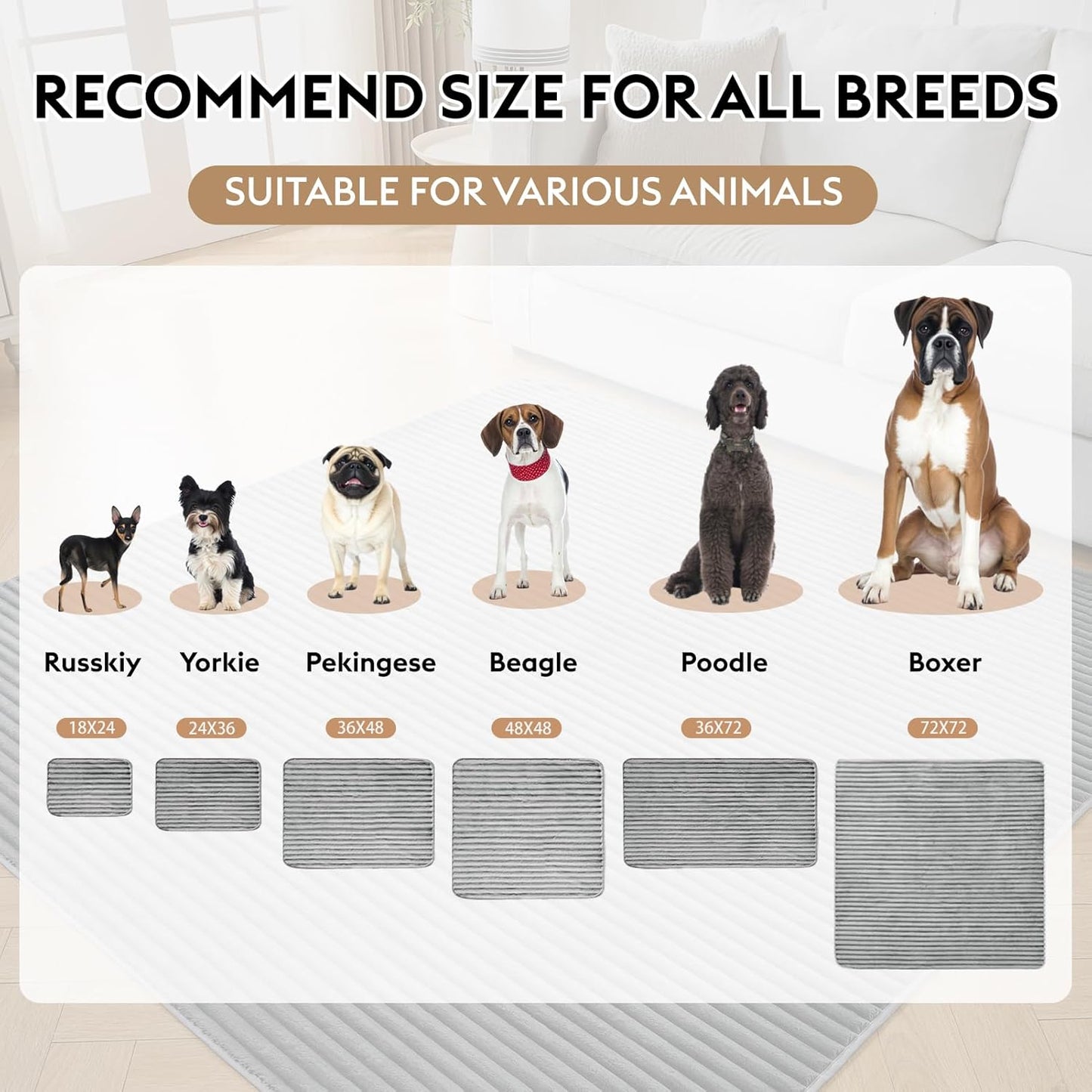 Flannel Washable Pee Pad for Dogs - 2 Pack Reusable Dog Pee Pads Extra Large, Fast Absorb Pet Playpen Mat with Non-Slip Back, Waterproof Puppy Training Pad. (Light Grey, 48" X 48")