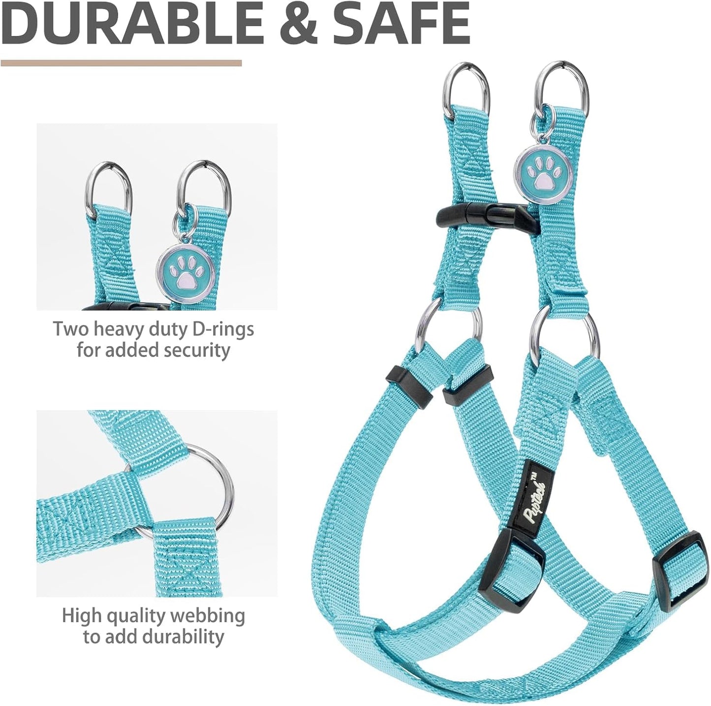 PUPTECK No Pull Dog Harness Soft Adjustable Basic Nylon Step in Puppy Vest Outdoor Walking with ID Tag, SkyBlue, XS