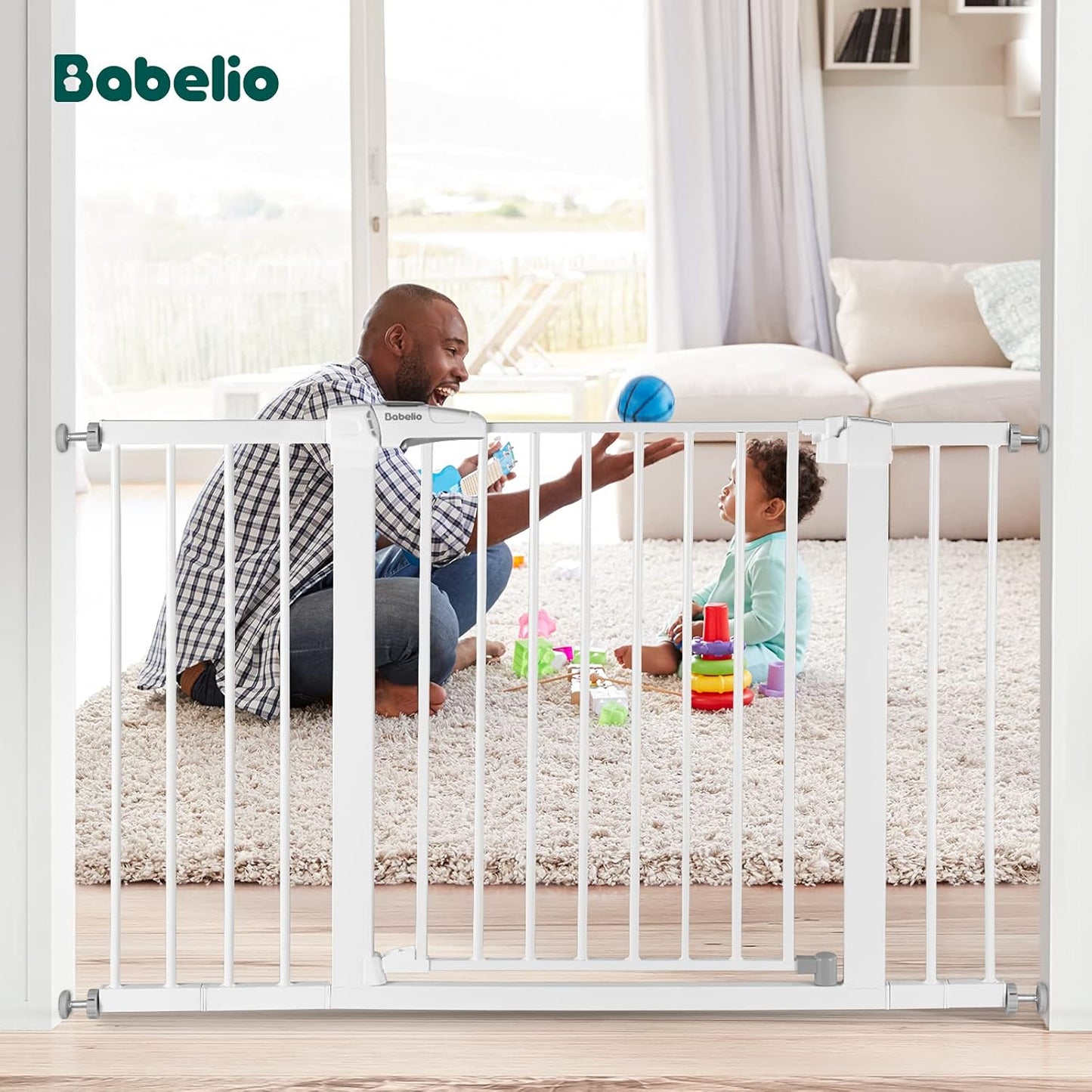 Babelio Baby Gate, 29-48 Inch Auto Close Pet Gate, Easy Install Pressure-Mounted Safety Gate, Extra Wide Pet Gate for Stairs and Doorways, 2 Pack White