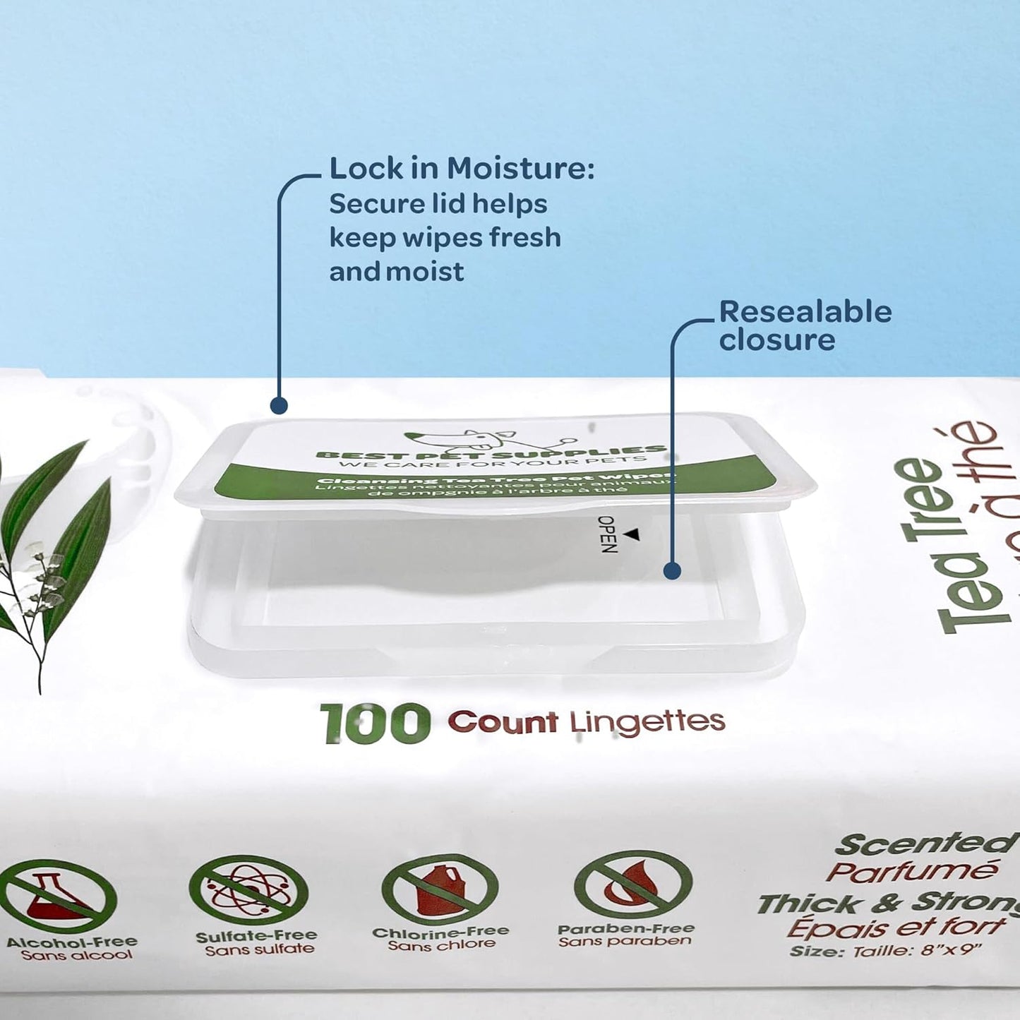 Best Pet Supplies Pet Wipes for Dogs - Dog Wipes Cleaning Deodorizing, for Coats, Ears, Paws - Cleansing Tea Tree, 100 Count