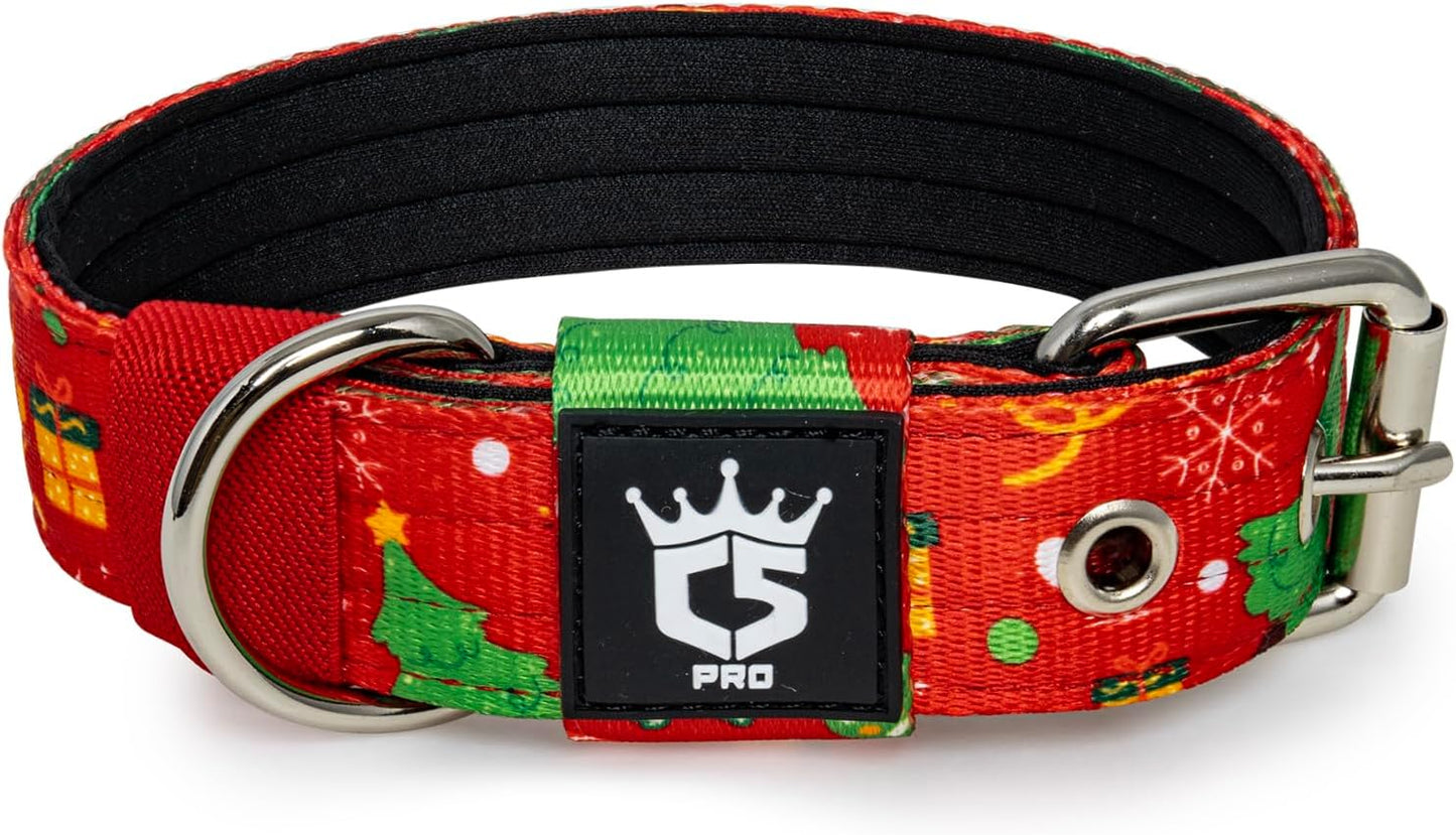 TSPRO Tactical Dog Collar 1.25 Inch Wide Thick Dog Collars with Heavy Duty Metal Buckle, Durable, Strong, Adjustable for Small Dogs (Christmas Red S)