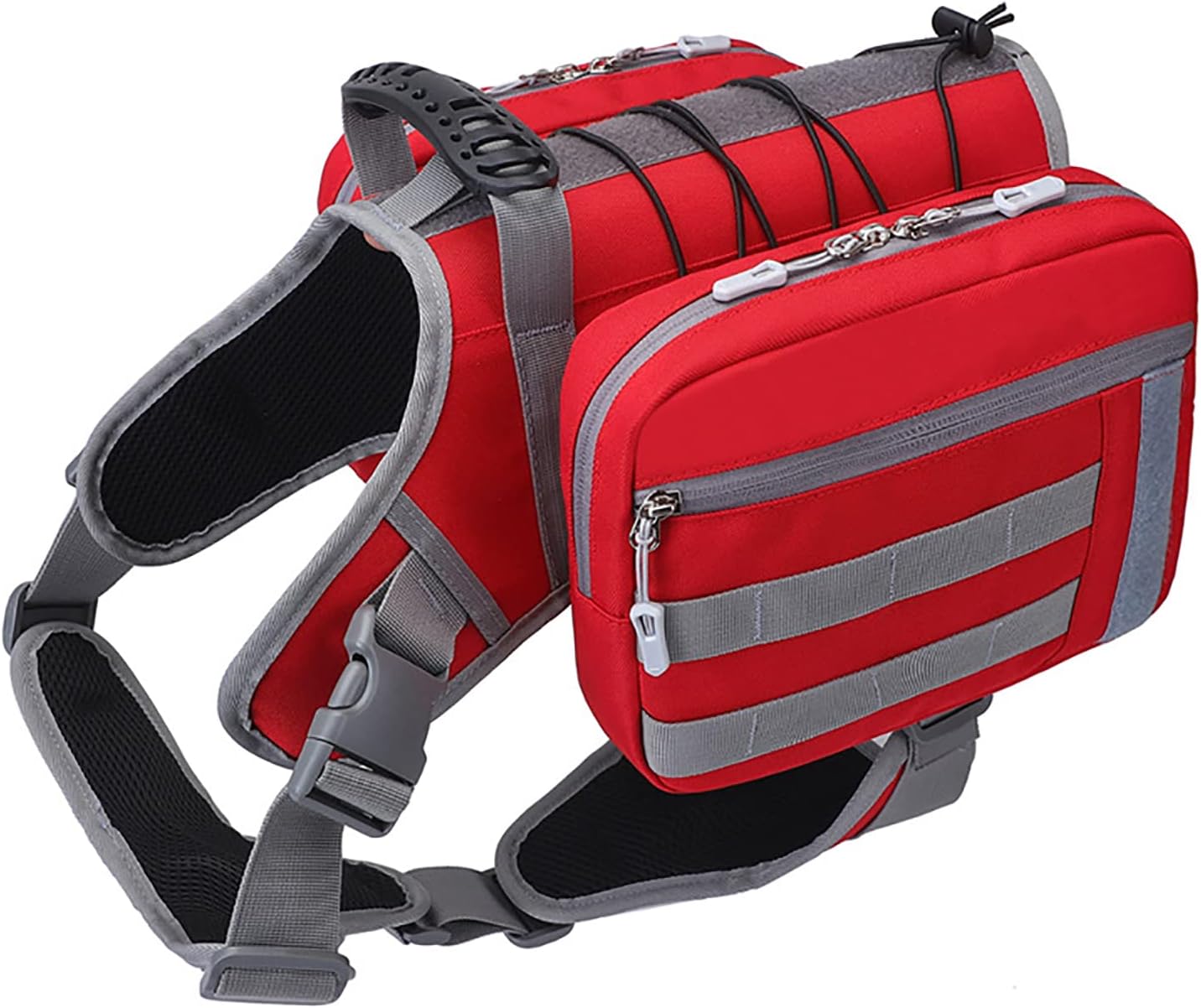 BYGD Dog Hiking Backpack, Dog Backpack for Medium to Large Dogs, with Large Capacity, 2 Spacious Side Bags for Walking, Training, Running, Harnessing Outdoor Hiking (L XL Red).
