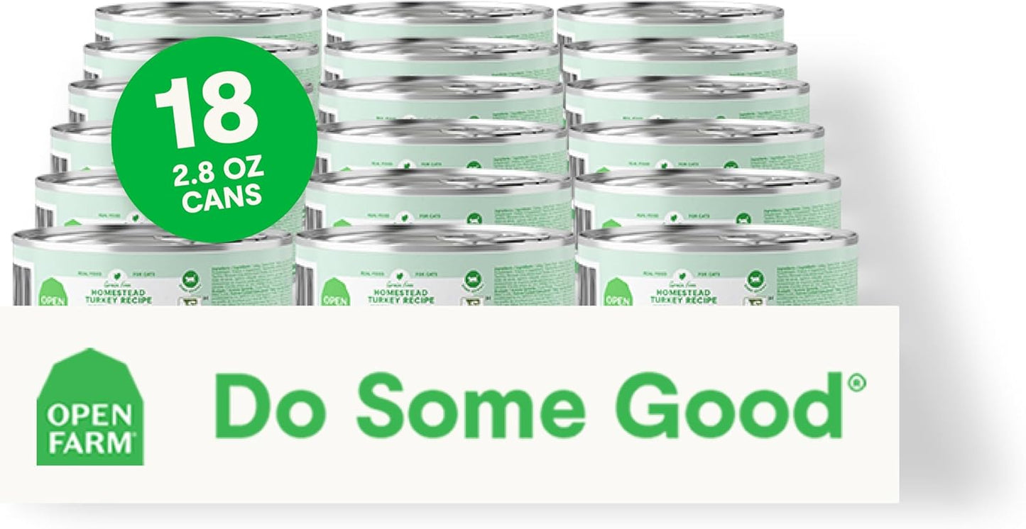 Open Farm Canned Cat Food, Paté for Complete & Balanced Nutrition, Grain-Free and Legume-Free Wet Cat Food, Homestead Turkey Recipe, 2.8oz Cans (Case of 18)