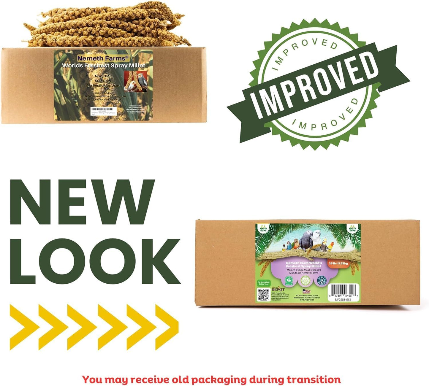 Nemeth Farms- GMO-Free Sun Dried Spray Millet | (No Stems Only Edible Tops) The Original Bird Treat and Supplement for All Pet Birds Parakeets, Cockatiels, Lovebirds and Finches 25lbs