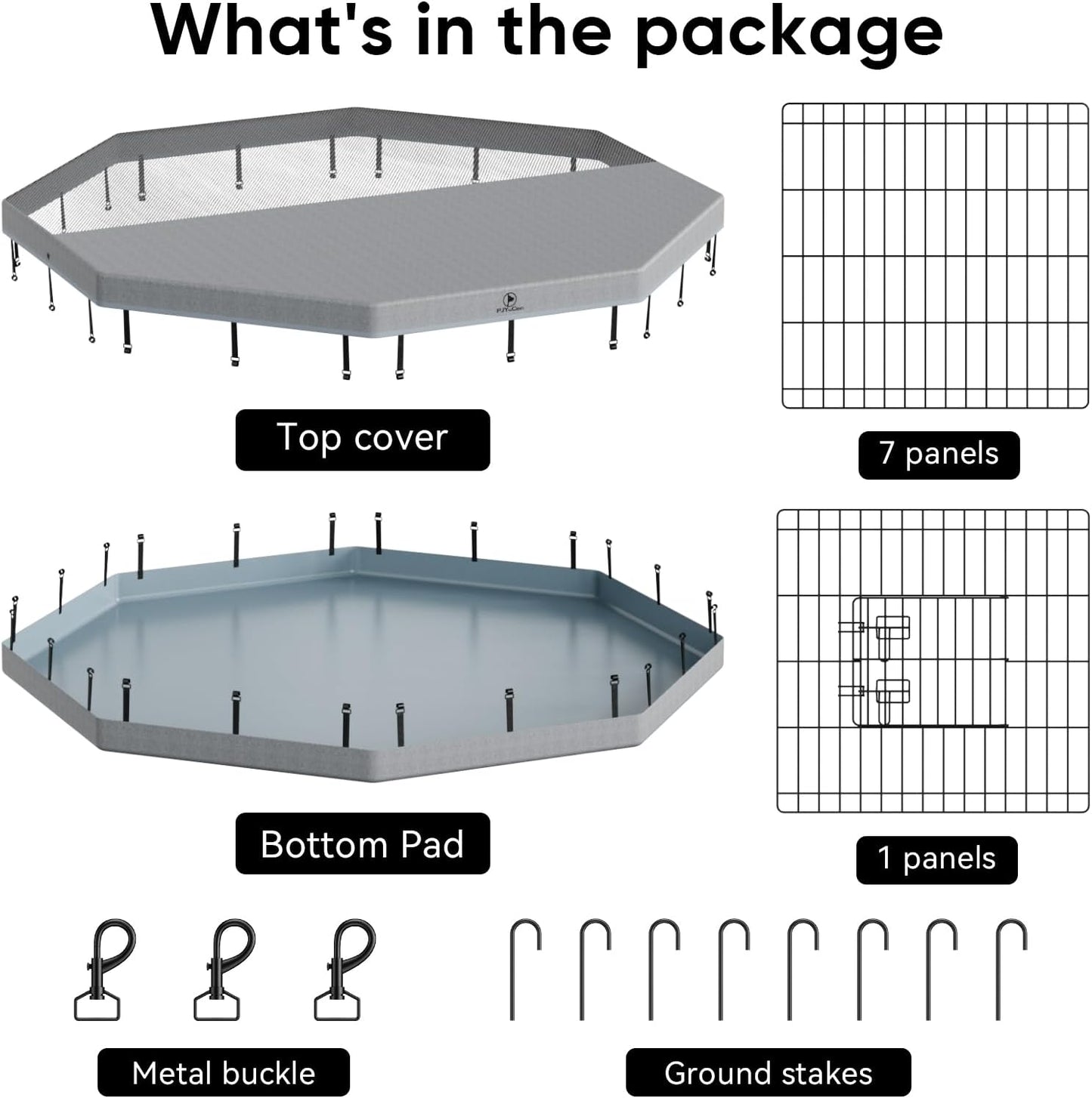 PJYuCien Dog Playpen, 8 Panels 30”H Dog Playpen Indoor with Grey Bottom Pad and Top Cover, Metal Foldable Dog Pen for Indoor Use, Better for Small Medium Animals, Grey