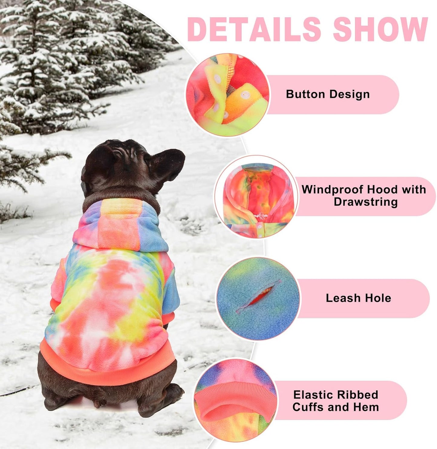 BEAUTYZOO Tie Dye Dog Hoodie Sweaters for Small Medium Size Dogs Girls Boys- Premium Quality, Ultra Soft, Superior Comfort Fit,Breathable Fleece Hooded Sweatshirt- Cold Weather Pet Clothes Winter Coat