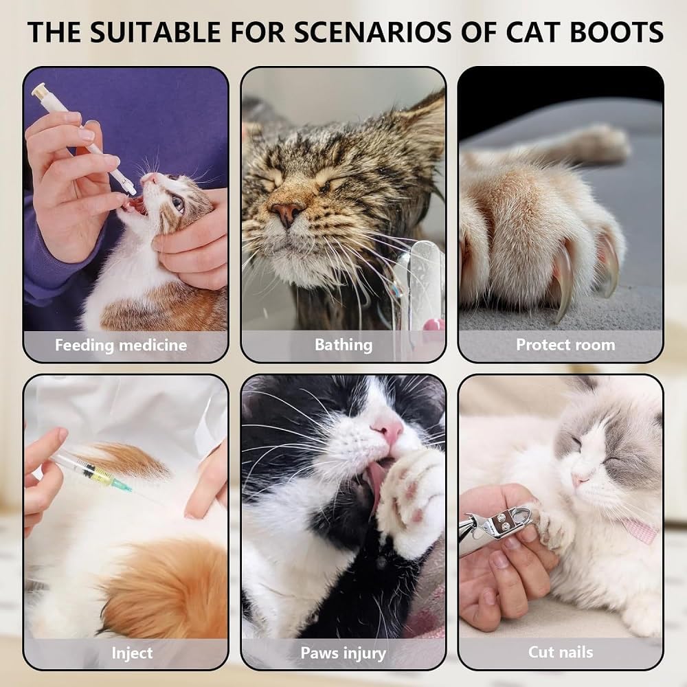 8 Pack Cat Mittens to Prevent Scratching, Adjustable Breathable Mesh Cat Booties & Claw Covers - Anti Scratch Gloves for Bathing, Nail Trimming - 4 Black & 4 Grey, Paw Inner Diameter up to 1.57 Inches