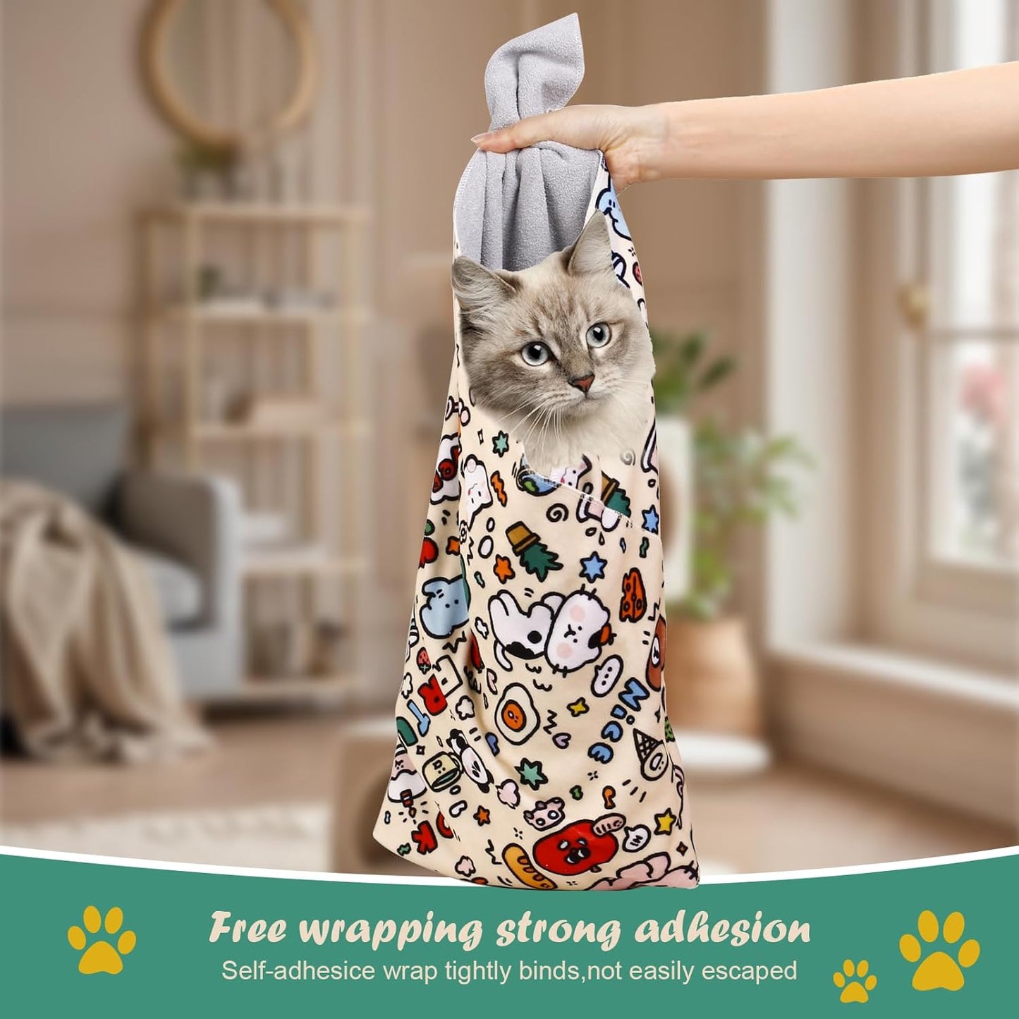 Cat Wrap for Cutting Nails and Grooming(27" x27"), Cat Restraint Wrap for Nail Clipping,Self-Adhesive Fabric Cat Swaddle Burrito Wrap for Nail Trimming (Graffiti Style)