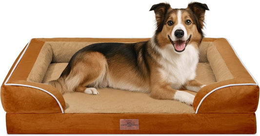 Comfort Expression Large Dog Beds Waterproof Orthopedic Foam Dog Sofa Beds Comfy Pet Bed with Washable Removable Cover & Non-Slip Bottom(Large,Caramel)