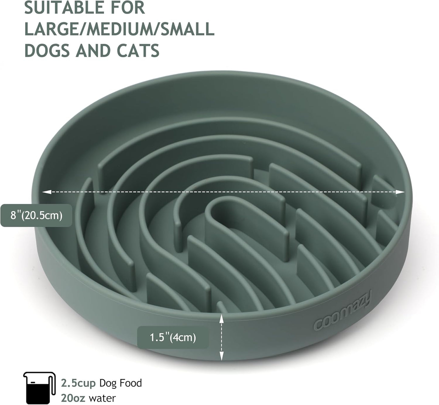 Coomazy Large Silicone Slow Feeder Dog Bowls, Interactive Puzzle Toy for Pets Food Training, Keeps Dogs Busy, Prevents Puppy Overeating (Dark Green, Large: 3.2Cup)