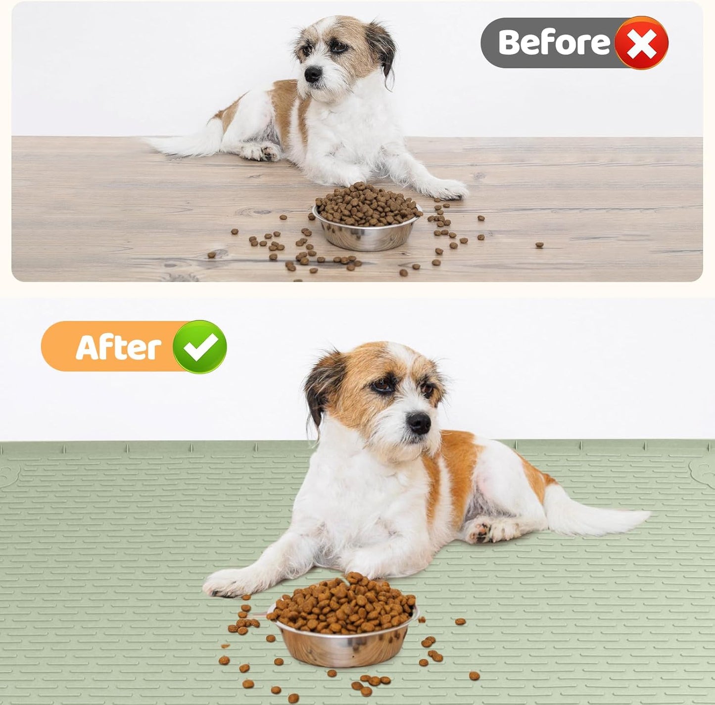 Dog Food Mat, Extra Large 50" x 35" Silicone Pet Feeding Mat with Raised Edge Pet Placemat for Small, Medium, and Large Pets Non-Slip, Easy to Clean (Green)