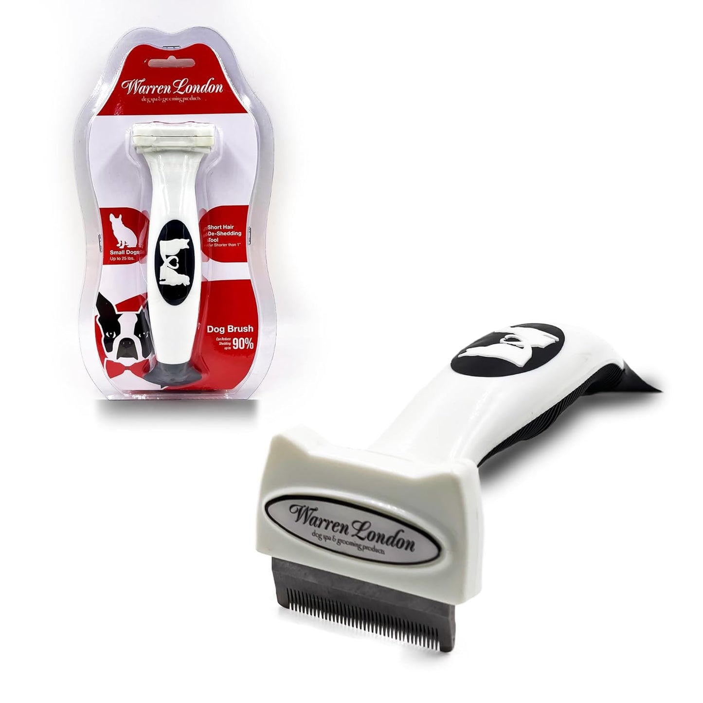 Warren London Short-Hair Deshedding Brush – Small | 1.75″ Stainless Steel Edge Removes Up to 95% Loose Fur | Gentle Undercoat Tool for Toy & Small Breeds | Ergonomic Anti-Slip Grip