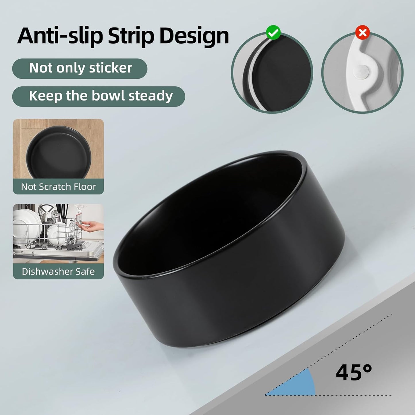 Ceramic Dog Bowl, Food and Water Bowl for Medium Breed Dog, Pet Bowl for Replacement (7.3 inch, Single Bowl, Black)